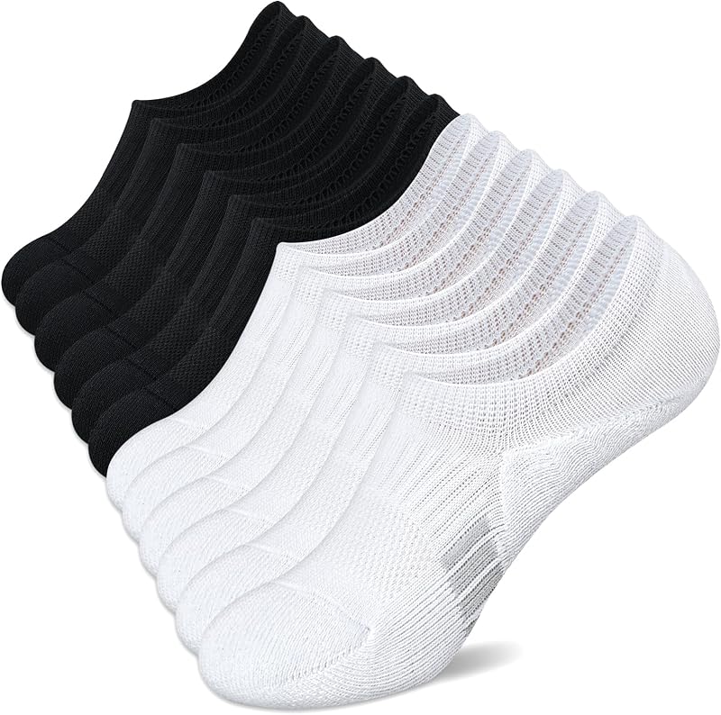 Amutost Womens No Show Socks Anti-Slip Cushioned Breathable 5-10Pairs | Silicone heel grips, Arch compression band, Elastic cuffs, Moisture wicking, Size 6-8/7-9/9-11, Reduces blisters