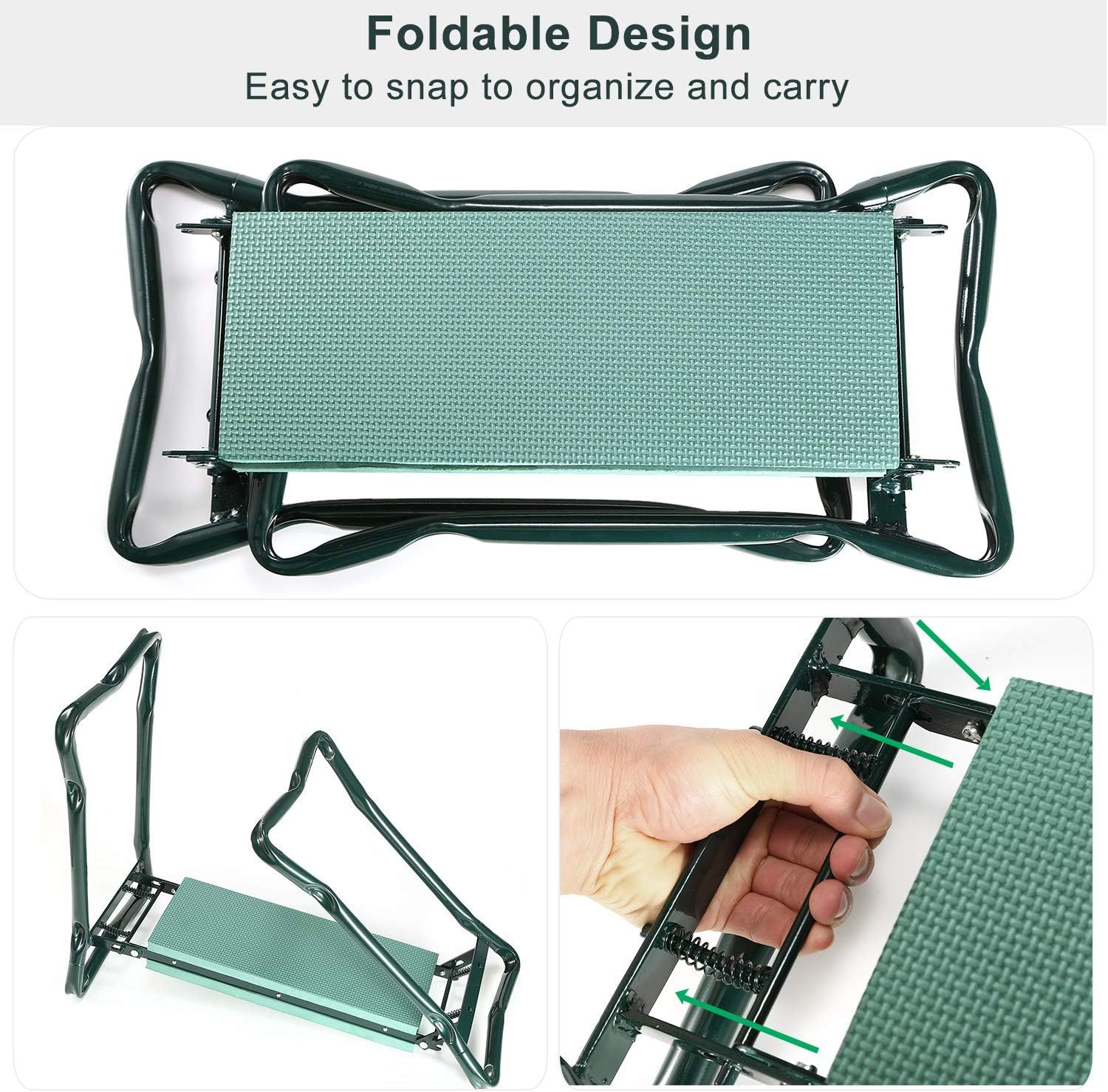 Garden Kneeler Seat, Foldable Garden Seat with Tool Bag, Kneeling Pad, Gardening Stool for Elderly, Gardening, Outdoor Use