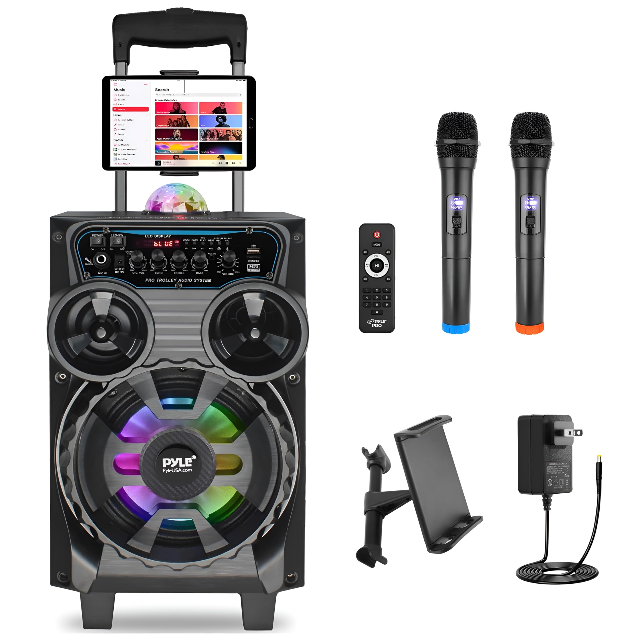 Pyle Portable Bluetooth PA Speaker 580W 8” Rechargeable Outdoor BT  Karaoke Audio System TWS, Disco Party Lights, LED Display,  FM/AUX/MP3/USB/SD