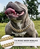 Vista 2 de Collar de perro de cadena dorada – Collar de perro de eslabones cubanos de metal de 7/8 pulgadas de ancho con cinturón de cuero, ligero protege