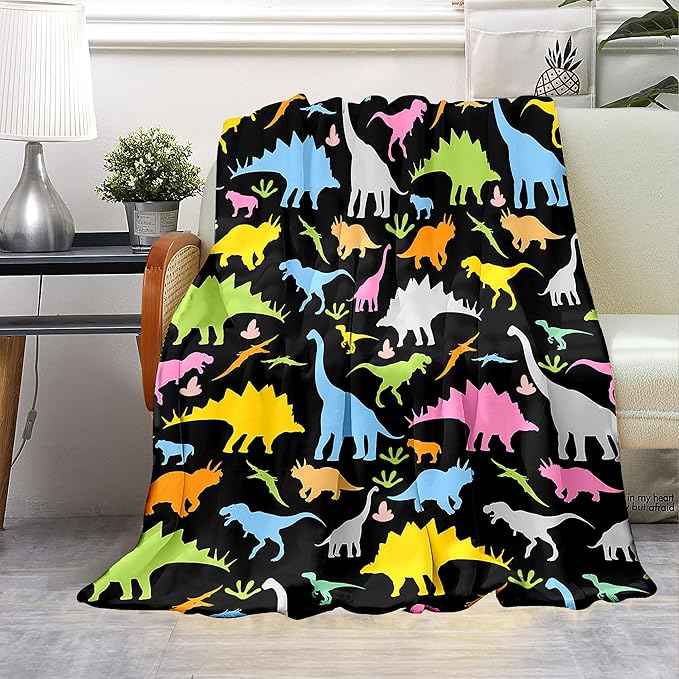 Dinosaur Blanket for Boys Colorful Dinosaurs Fleece Blanket UltraSoft Micro Fuzzy