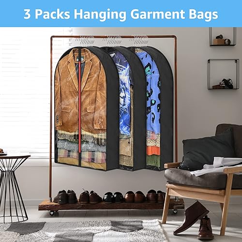 Miniatura 3 de Bolsas de ropa Gussetes de 6.5 pulgadas para colgar ropa, almacenamiento en el armario, trajes de 40 pulgadas con cremallera, bolsa de ropa colgante