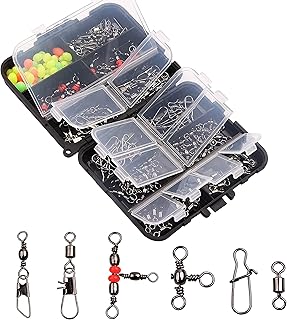 Caija-H 140pcs Fishing swivels Include 3 Way Swivel Snaps/Barrel Triple Swivel Connector Clips/Fishing Beads/Duo Lock Snap...