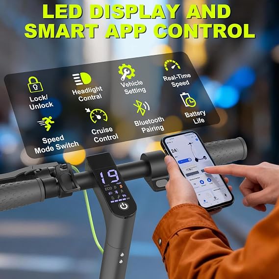 Roinside Electric Scooter - 8.5/10''Solid Tires, 350W/500W Motor, Up to 19/22MPH& 16/21/23Miles Long-Range Portable Commuting Scooter for Adults with Double Braking System, App