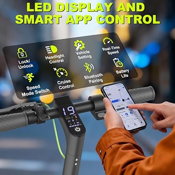 Roinside Electric Scooter - 8.5/10''Solid Tires, 350W/500W Motor, Up to 19/22MPH& 16/21/23Miles Long-Range Portable Commuting Scooter for Adults with Double Braking System, App
