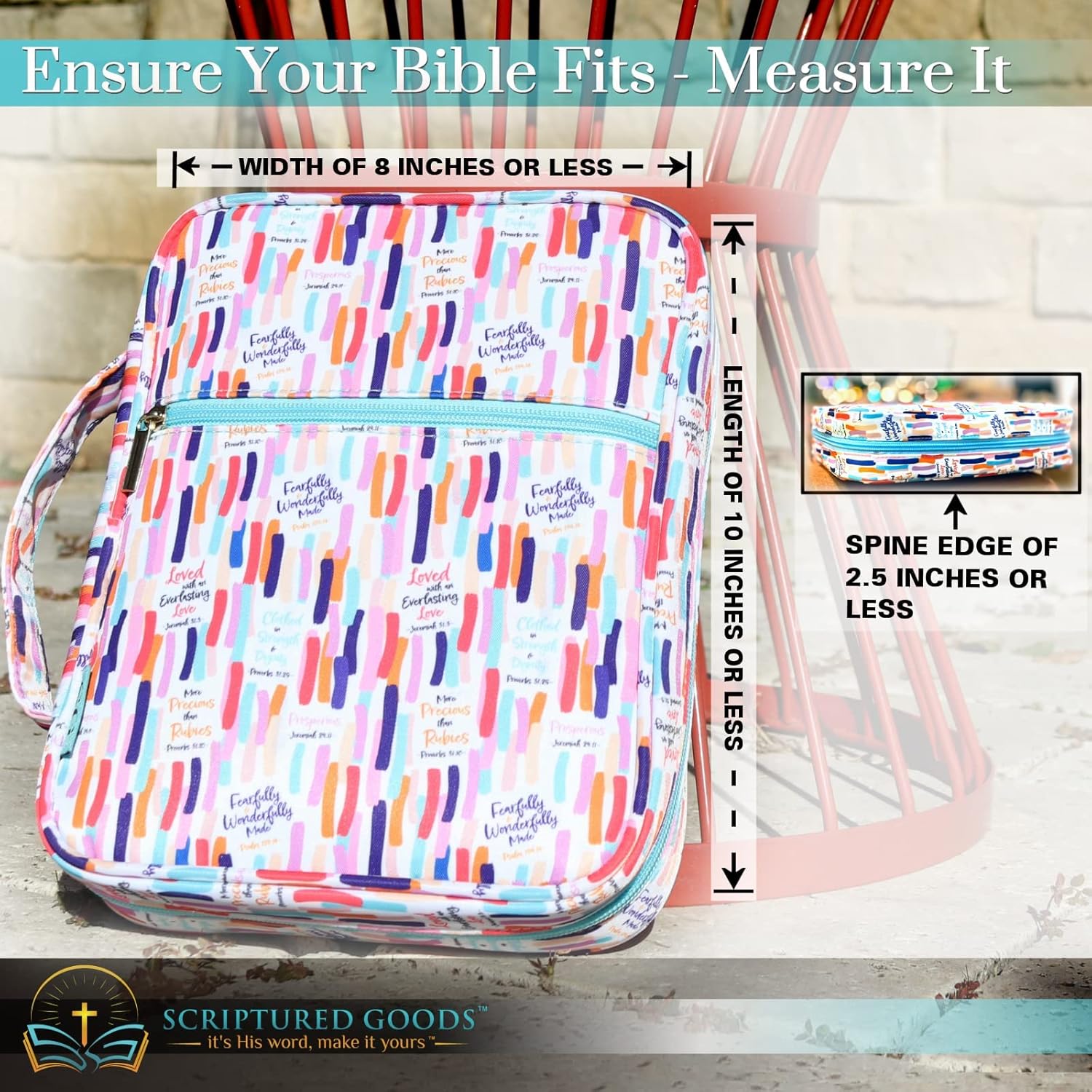 Bible Cover – Beautiful Bible Case with Inspiring Bible Verses for Women and Girls– Covers & Protects Your Prayer and Study Items - Keep His Word Close in This Unique Stylish Bag - Image 8