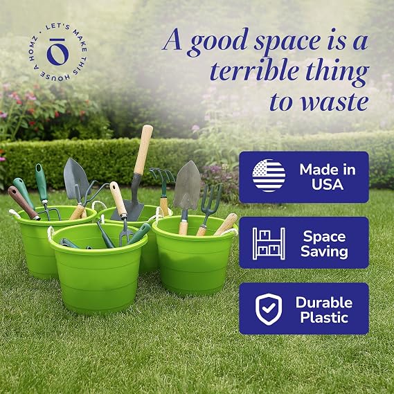HOMZ 4-Pack Utility Tub, Large Plastic Storage Bucket with Rope Handles, 17 Gallon, Green - Portable Indoor and Outdoor Buckets for Kitchen, Laundry, Garden, Bathroom, and Garage Organization
