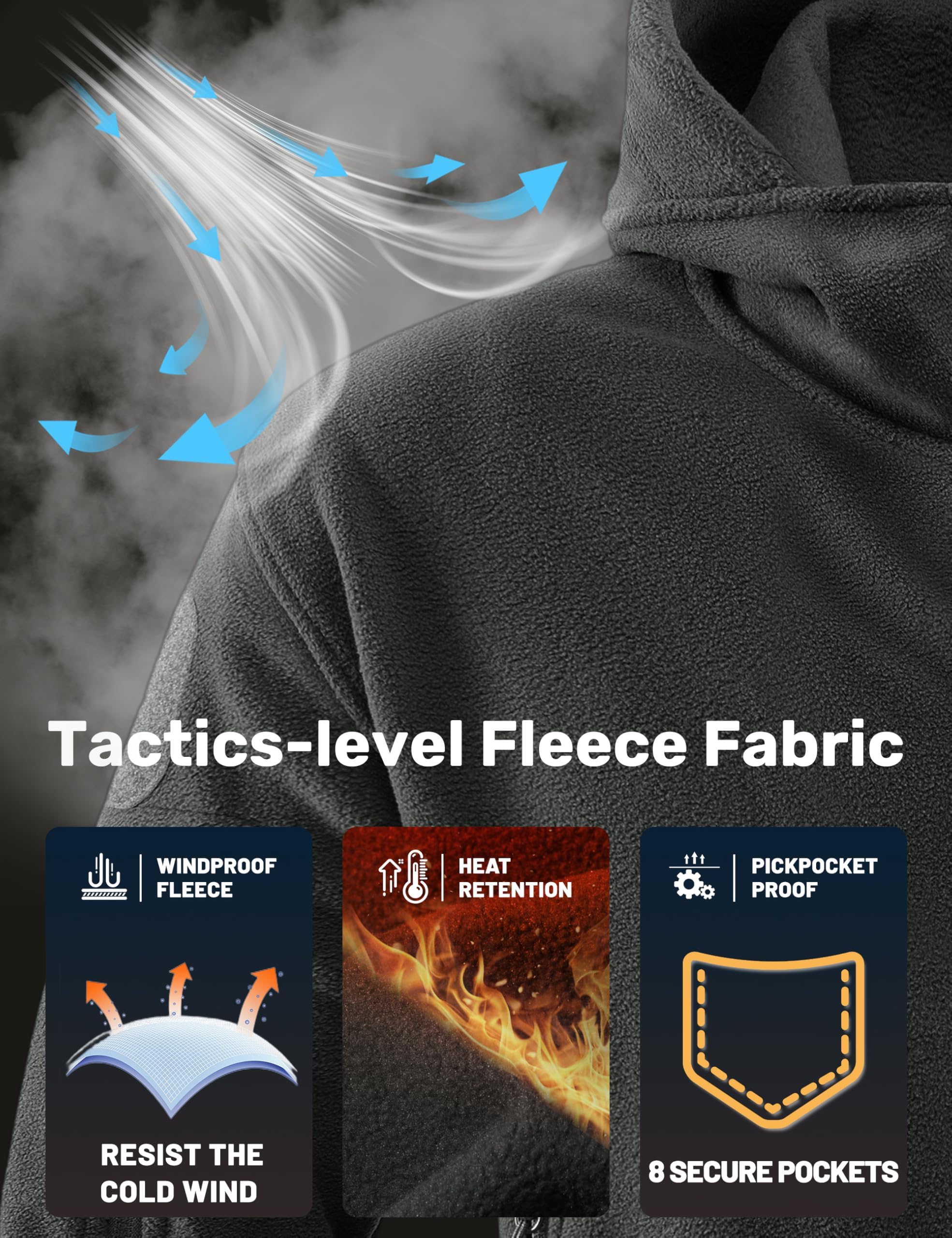 TACVASEN Giacca da combattimento in pile militare antivento - Felpe con cappuccio tattiche per Uomo