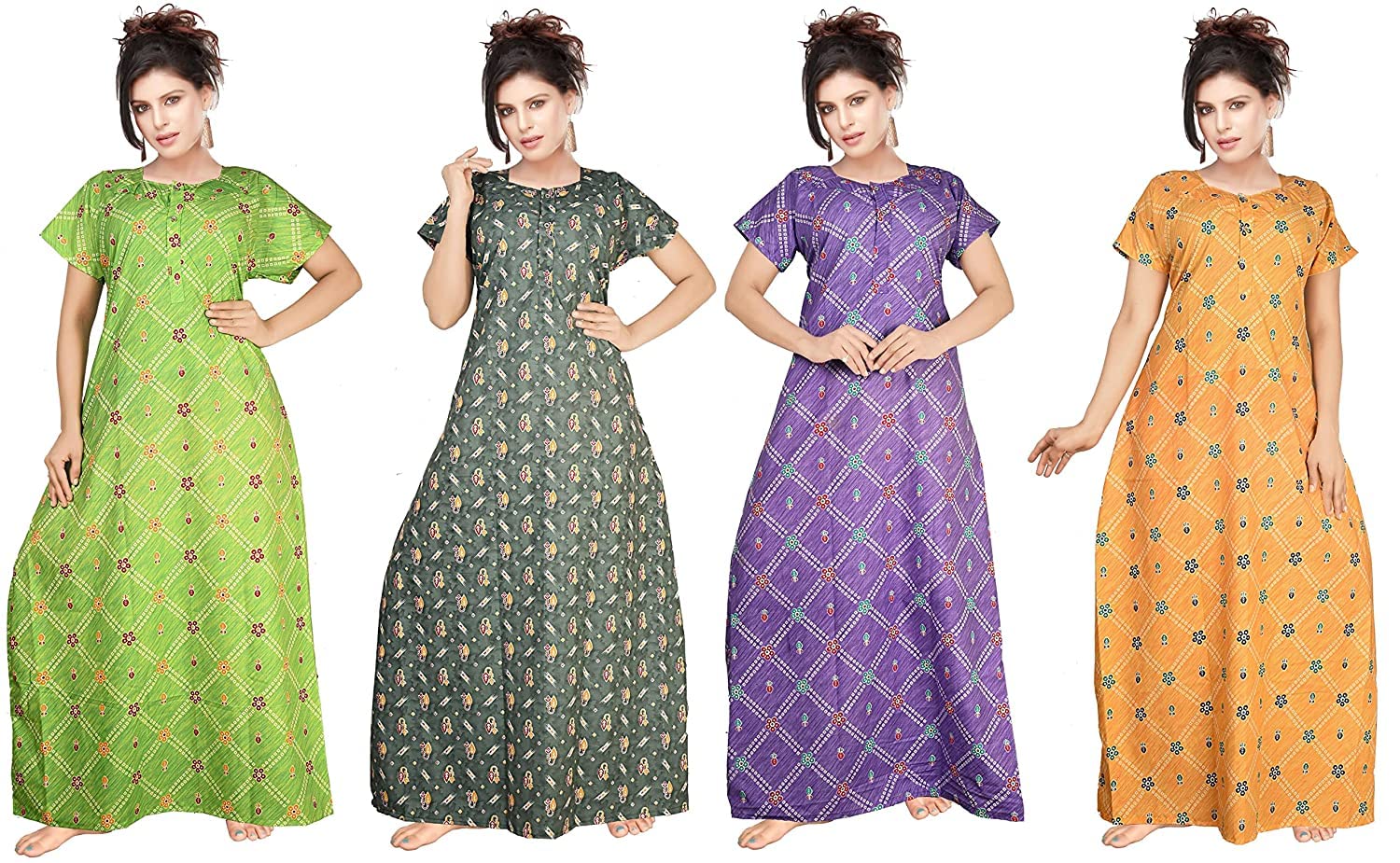 kbnbj KBNBJWomen's Cotton Printed Maxi Length Nighty (Combo Nighty_Multicolor_Free Size) Pack of 4pcs-picture-14