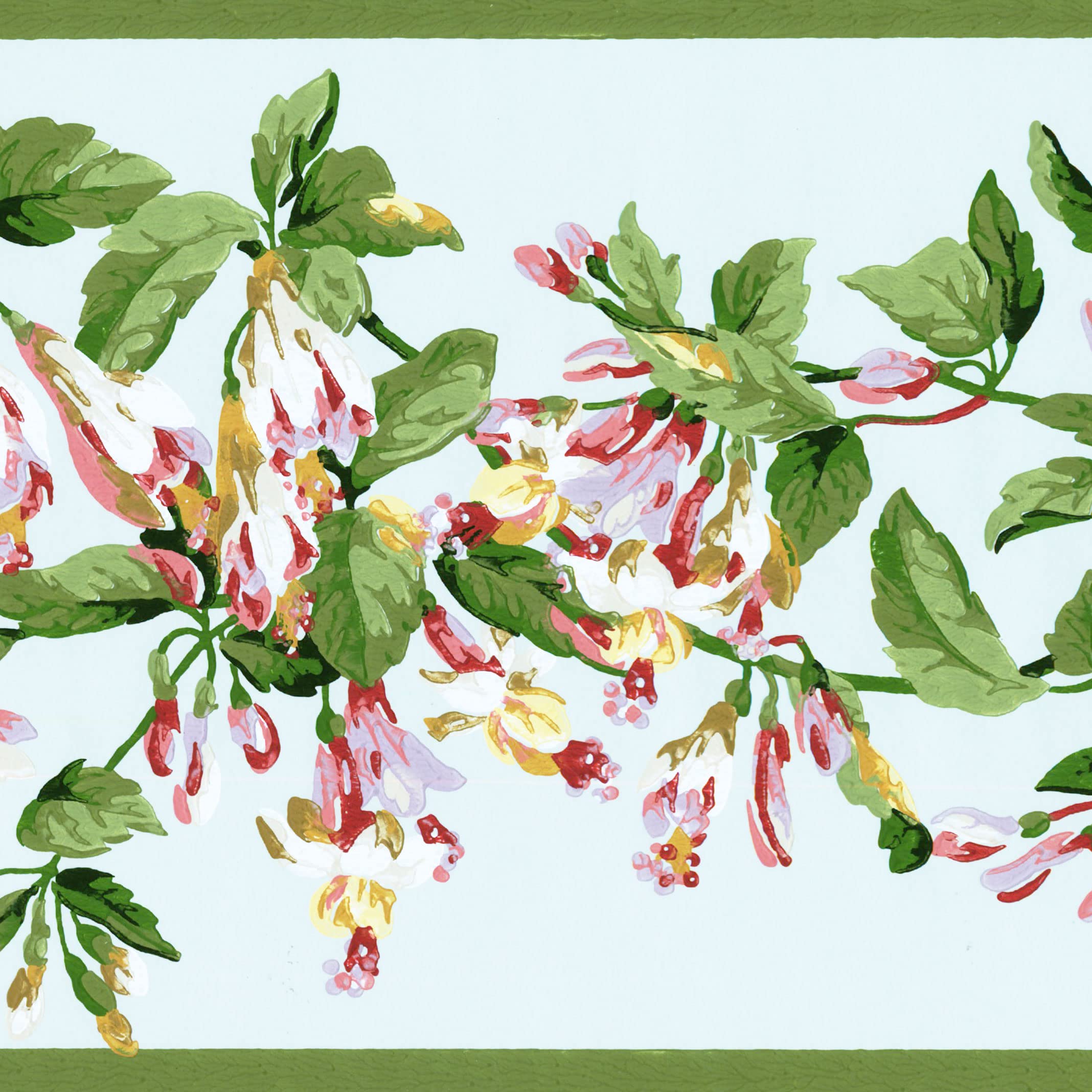 Frise murale vigne de fleurs roses pour masquer les lignes de mur