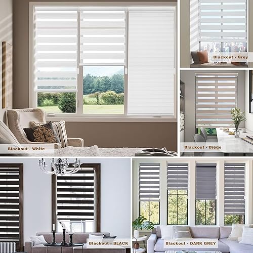 Miniatura 7 de Changshade Persianas Zebra con cordón para ventanas, filtro de luz de puerta corrediza de vidrio, persianas enrollables de doble capa para día y