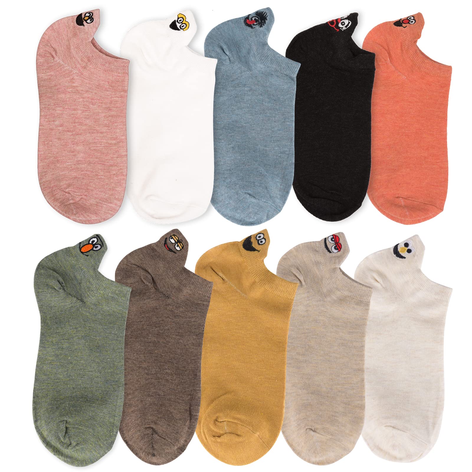 Sneaker Mädchen Socken 10 Paar Baumwolle mit hoher Dichte Komfortabel Netter Ausdruck Bestickte damen socken lustig(Zufällige Farbe), One Size