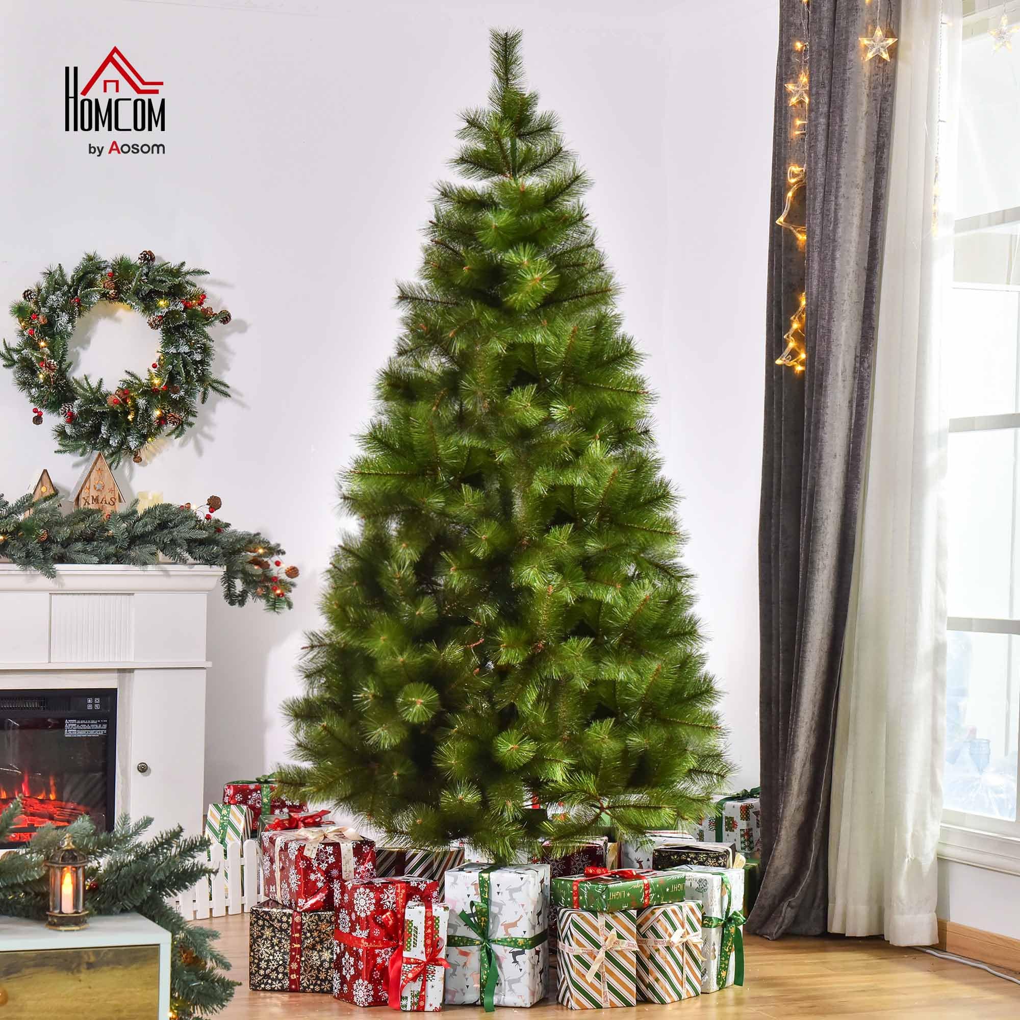 HOMCOM Árbol de Navidad 210cm Artificial Árbol de Pino Decoración Navideña con Soporte Metálico 505 Ramas Verde Pet