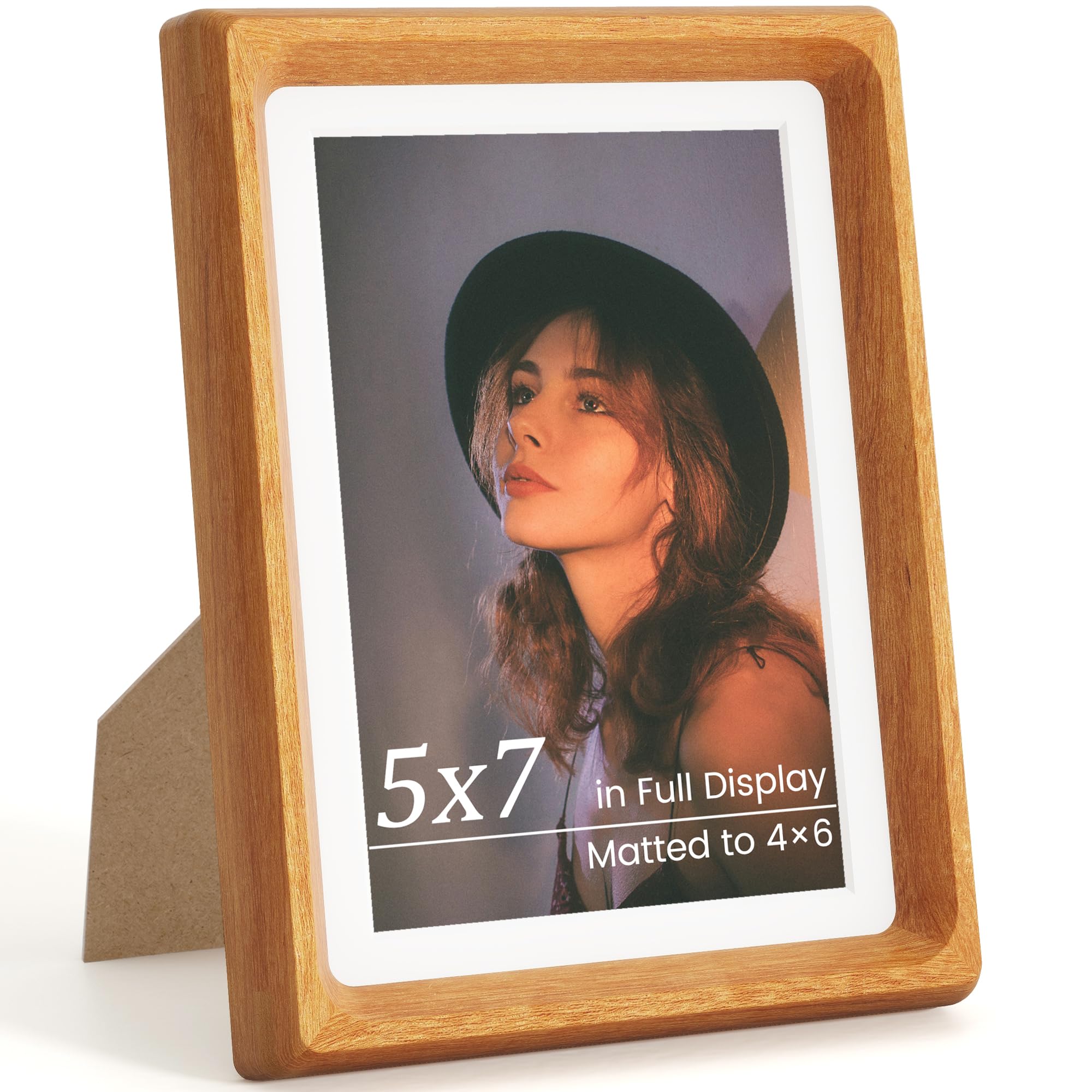 KovaScape Picture Frames, Solid Teak Wooden Frame,Round Corner Hand Craft Photo Frame, 5x7 Matted to 4x6, 5 by 7 Frame with HD Real Glass,Wall or Tabletop Display for Family Picture Artwork