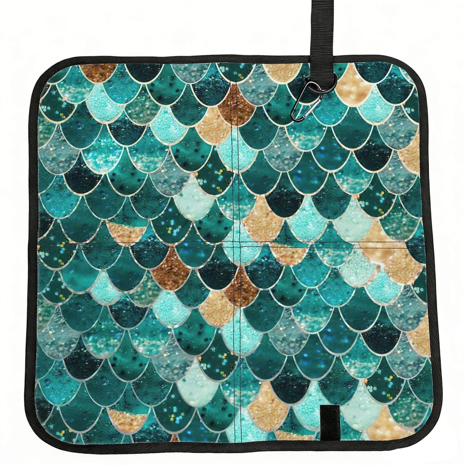 SDEGTHO Mermaid fish scale print Printed Foldable Seat Pad with Closure, Lightweight Cushion for Airplane Travel Camping