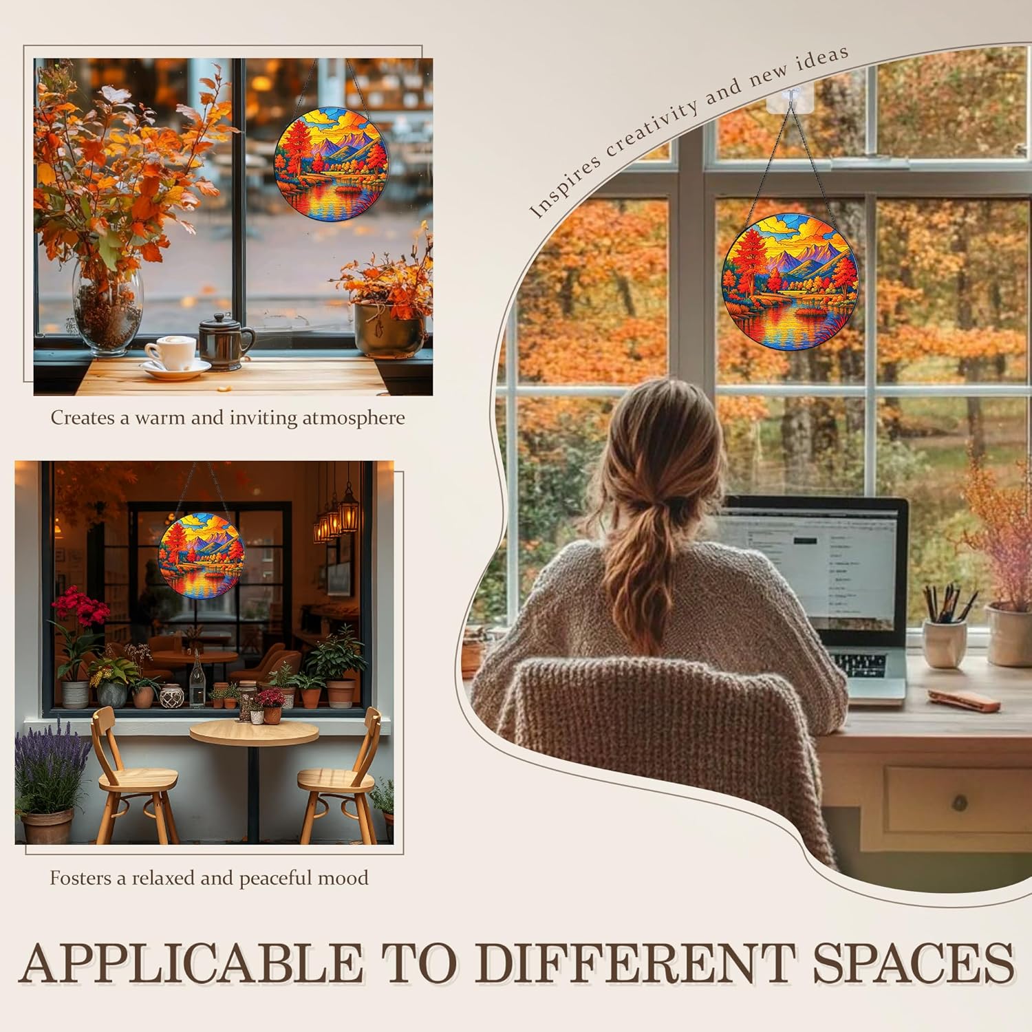 Stained Glass Window Hanging Bundle, 4-Piece Set, Seasonal Floral & Bird Sun Catchers for Window