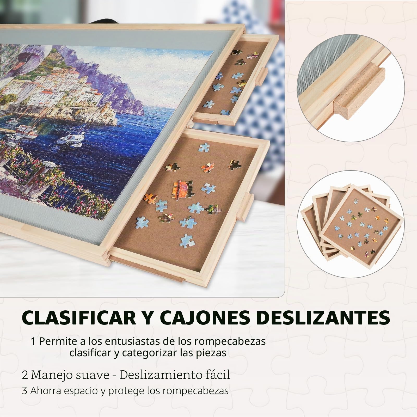1500 piezas 2 en 1 tablero de rompecabezas inclinable y giratorio para adultos, mesa de rompecabezas de madera con 4 cajones de 64 x 87 cm, tablero portátil con Lazy Susan y cubierta