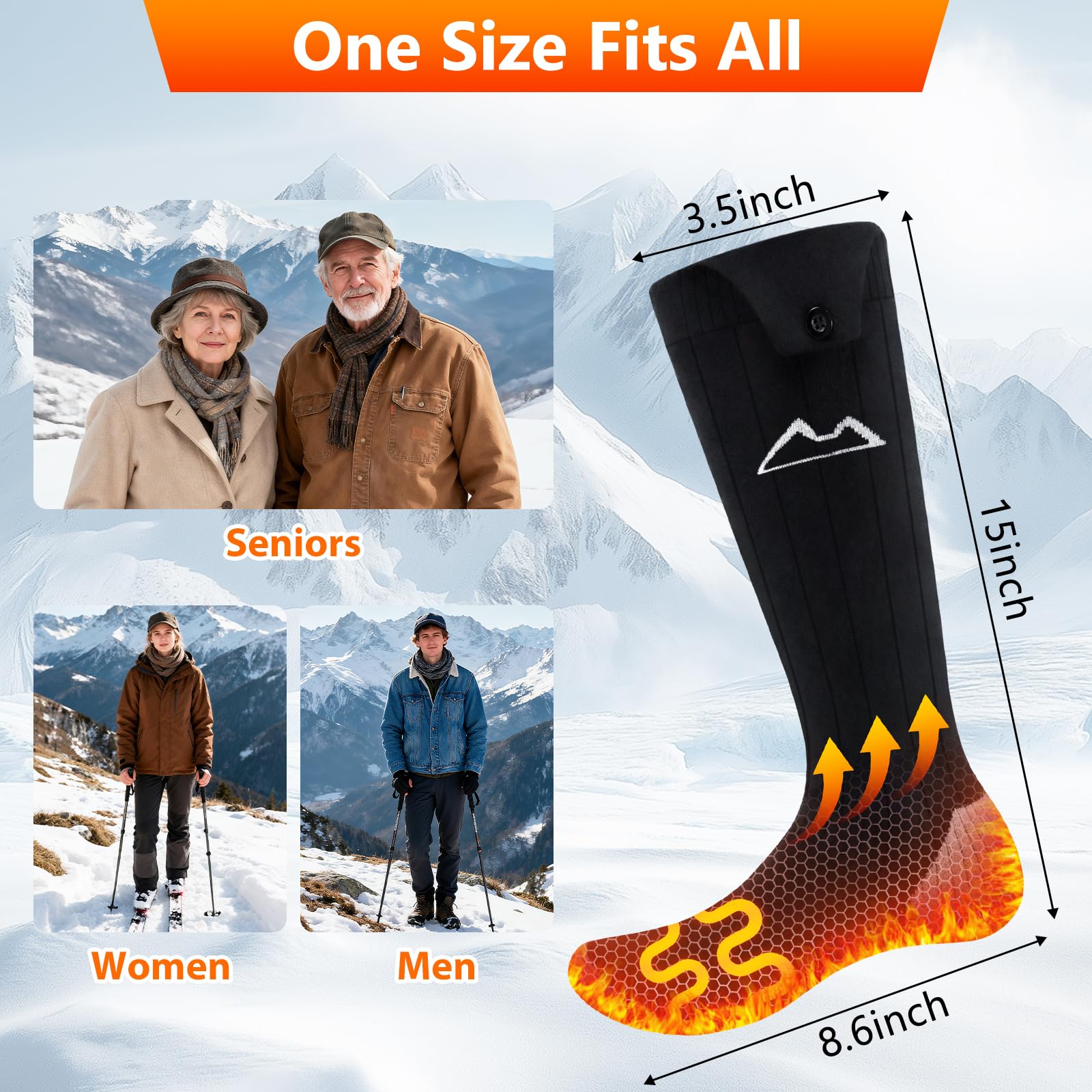 Chaussettes chauffantes pour homme et femme, chaussettes électriques pour homme et femme, lavables en machine, parfaites pour la chasse, le ski, la randonnée