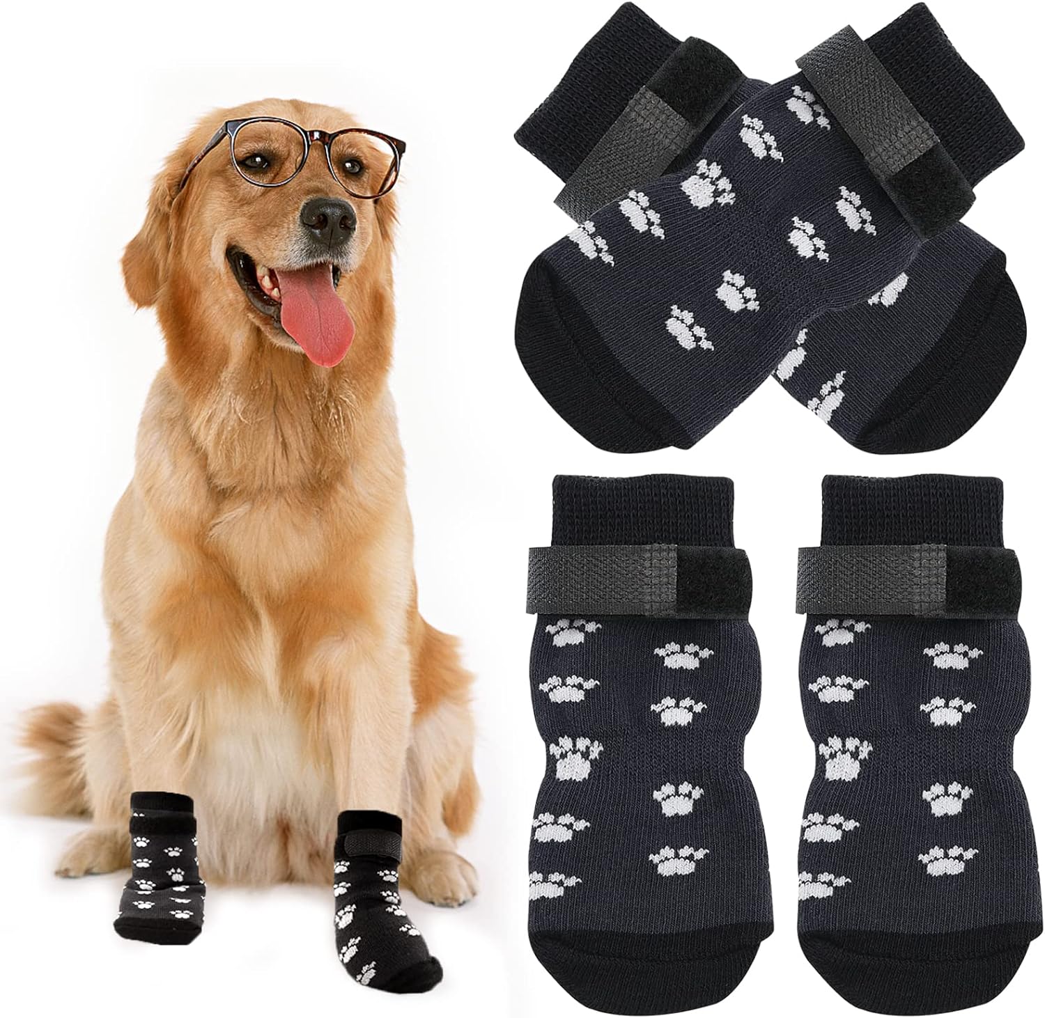 4 PCS Anti Slip Dog Socks, Dog Claw Socks, Pet Paw Protector Dog Boots