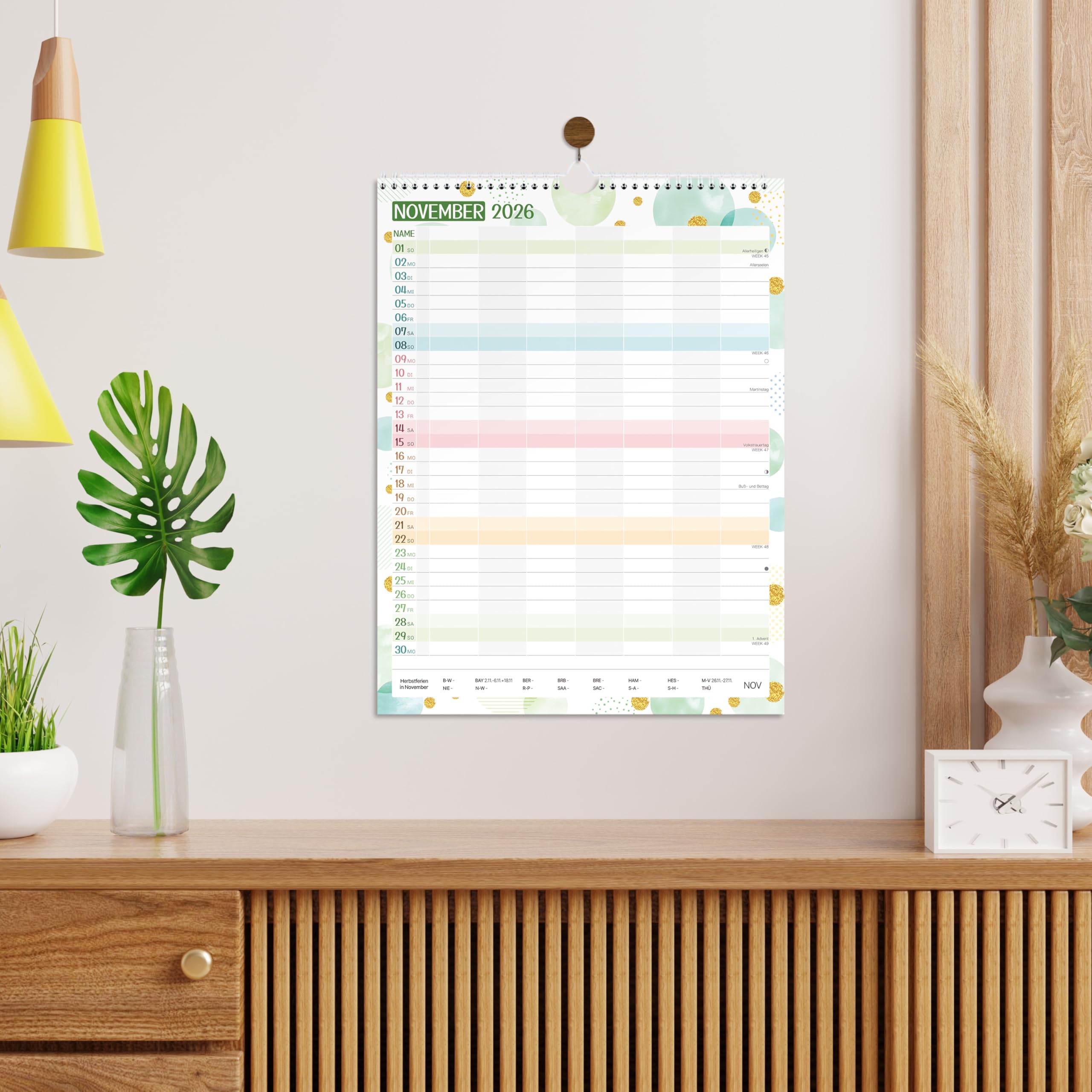 Planificateur familial 2026-2027 - Calendrier familial 7 colonnes juillet 2026 à décembre 2027 - 33 x 44 cm - Bulles colorées