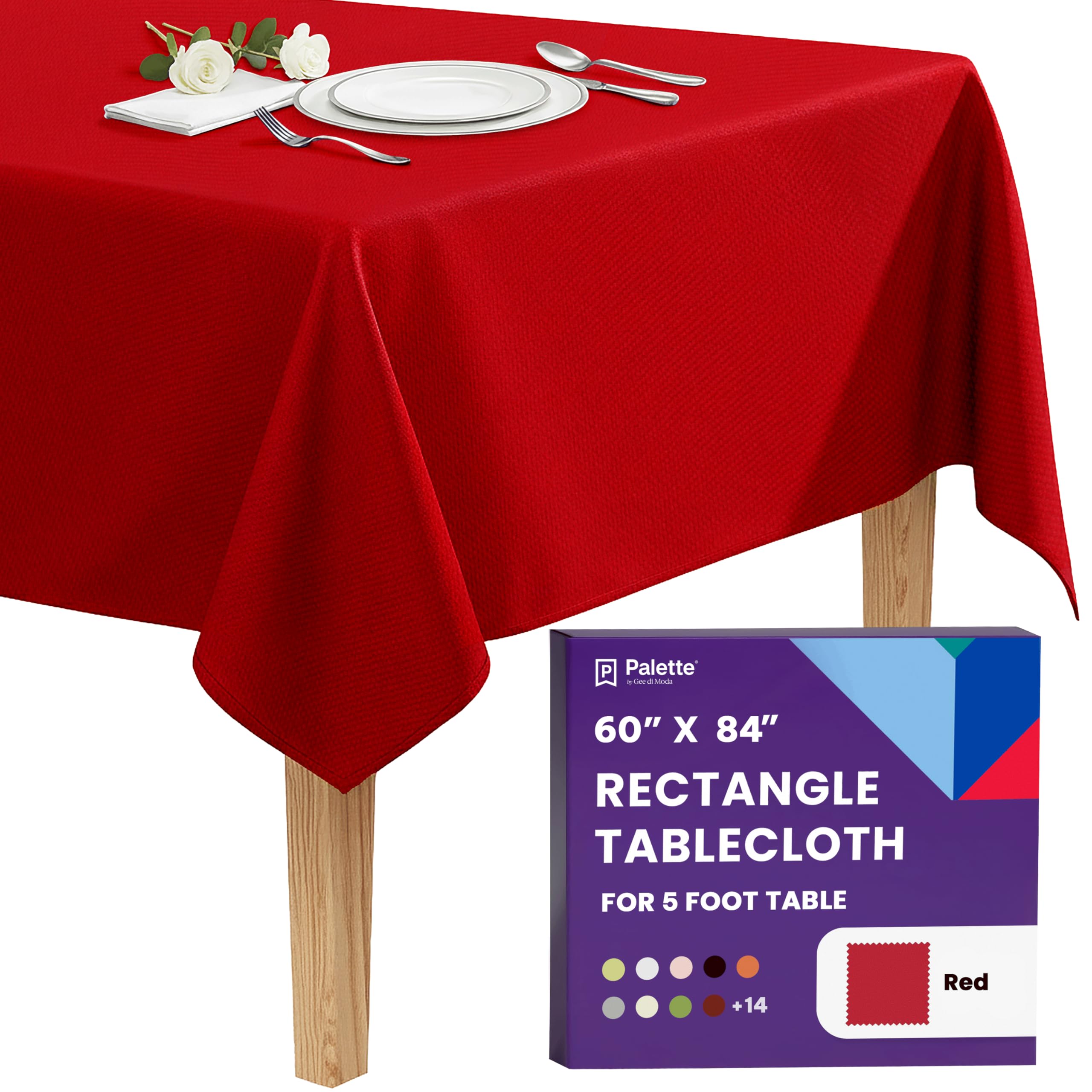 Gee Di Moda Rectangle Tablecloth - 60 x 84 Inch Red Table Cloth for 5 Foot Rectangle Tables - Heavy Duty Washable Fabric - for Holiday Party, Dinner, Weddings, Baby Shower &amp; Events