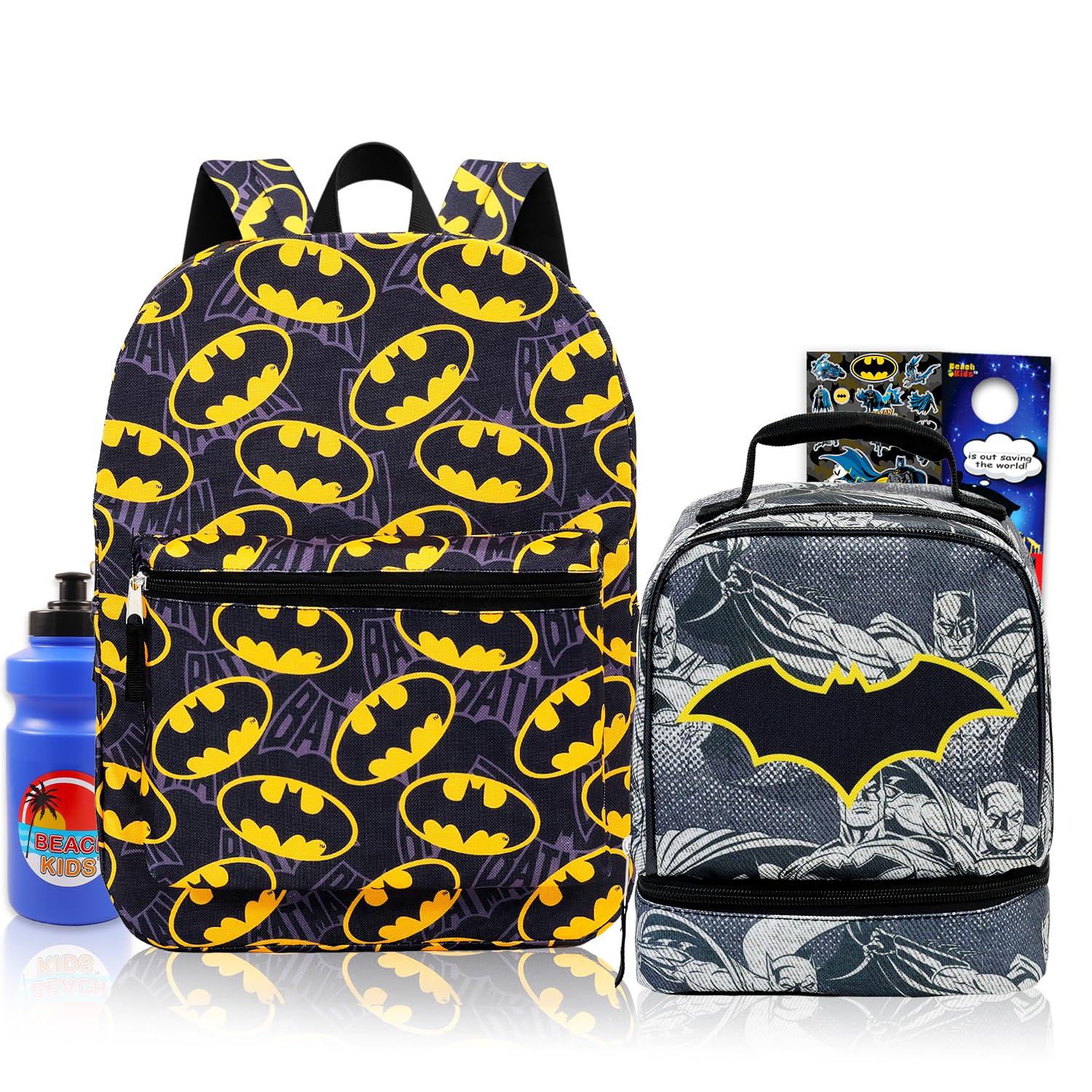 fast forward Batman Backpack with Lunch Box Set - Batman Backpack for Boys 8-12 Bundle with Lunch Bag, Water Bottle, Stickers, More-picture-39