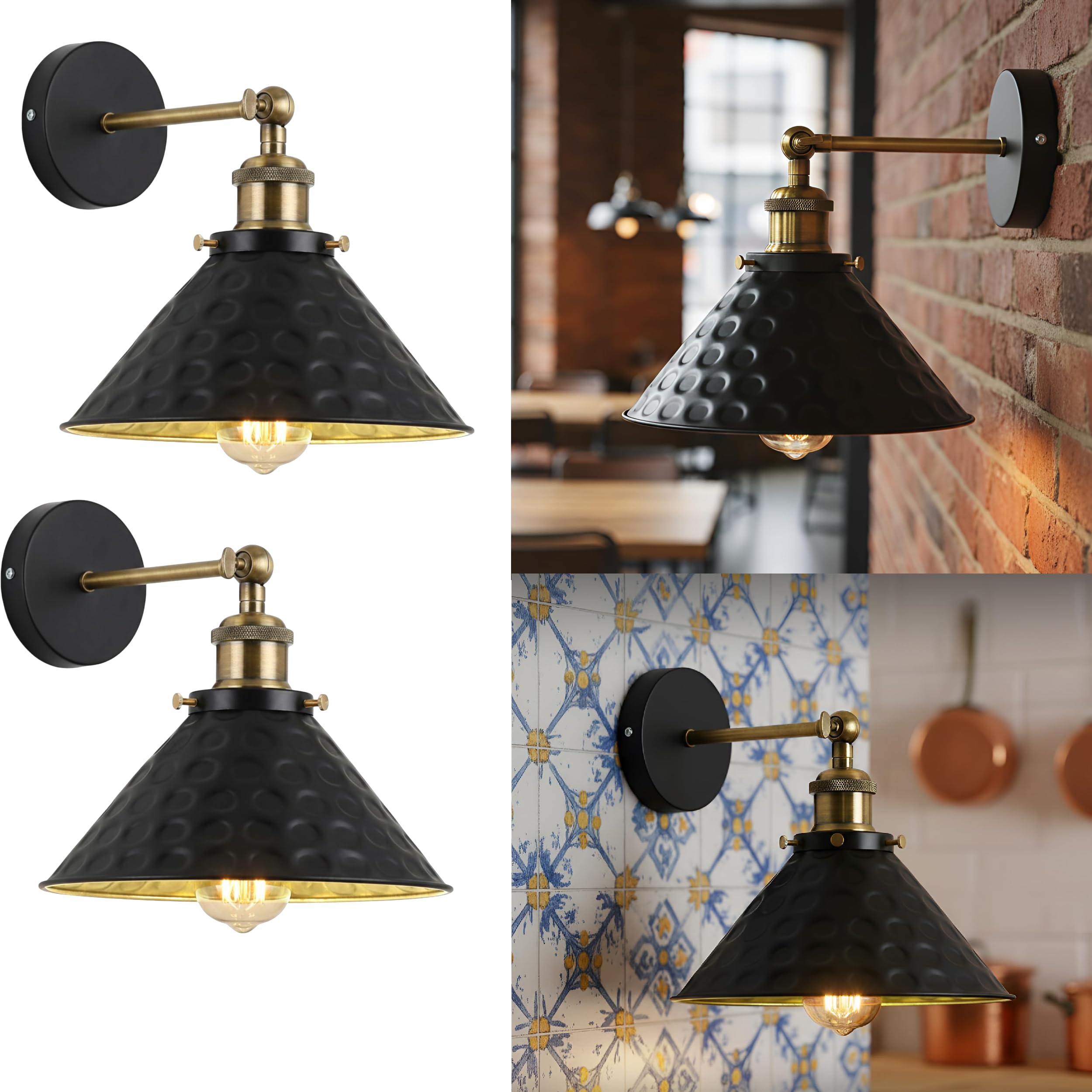 DC VOLTAGE 2 Pack Industrial Metal Wall Lights Indoor Wall Sconce Lighting Wall Lamp Fixture for Living Room Bedroom Vanity Loft Cafe Bar (Black Wall Lights)