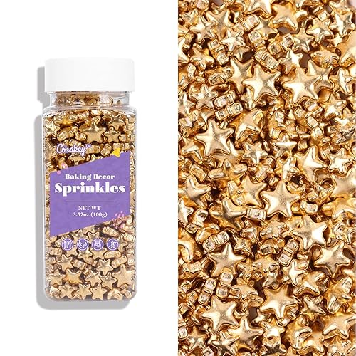 Miniatura 5 de Cobakey Gránulos dorados brillantes para decoración de pasteles, 3.52 onzas, 3.52 onzas, estrella, perlas metálicas, para decoración de cupcakes,
