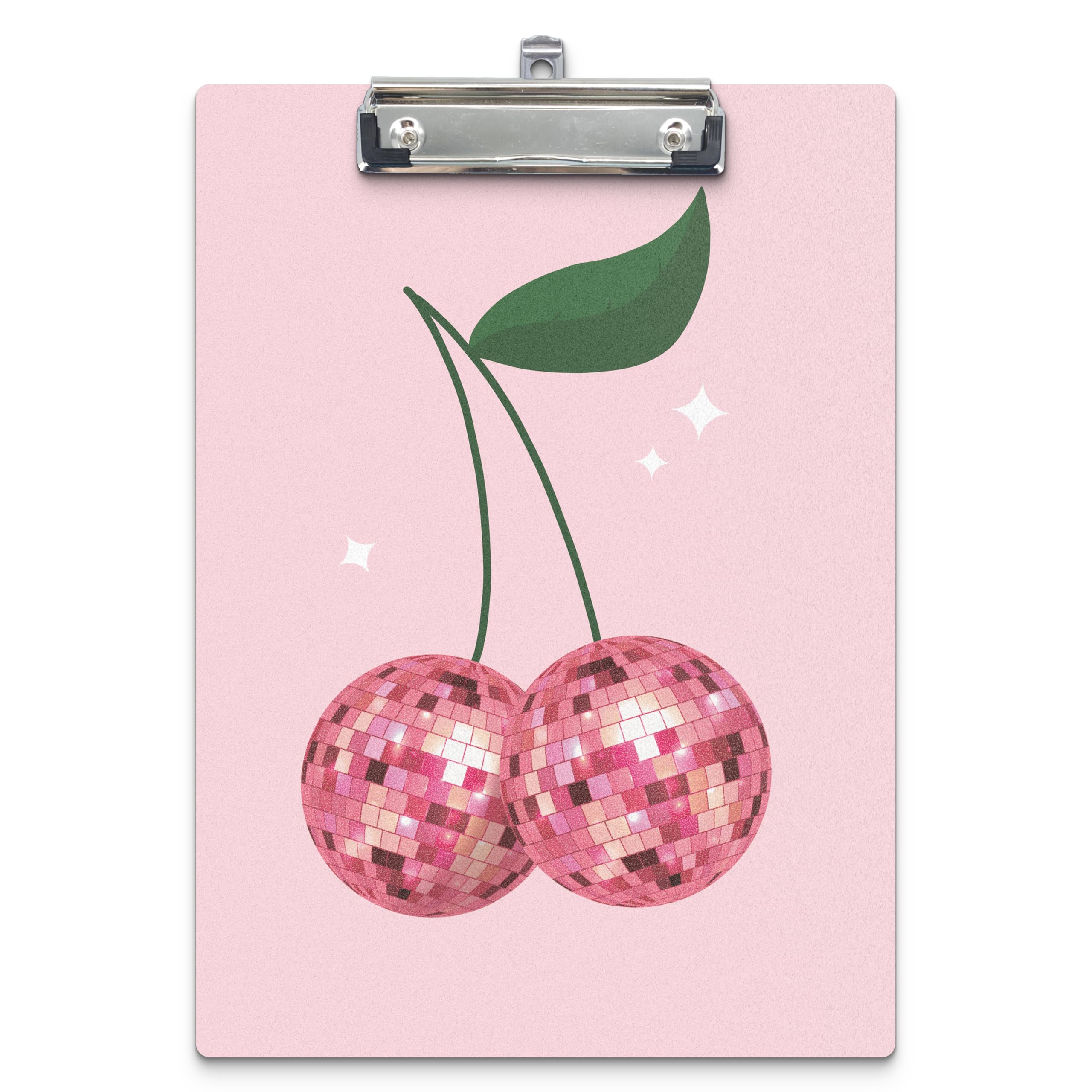 APJYM Pink Clipboard, Funky Y2K Preppy Disco Ball Cherry Wooden Clip Board for Girls Student School Dorm Office, Preppy School Supplies, Standard A4 Letter Size 9x12.6 Inch