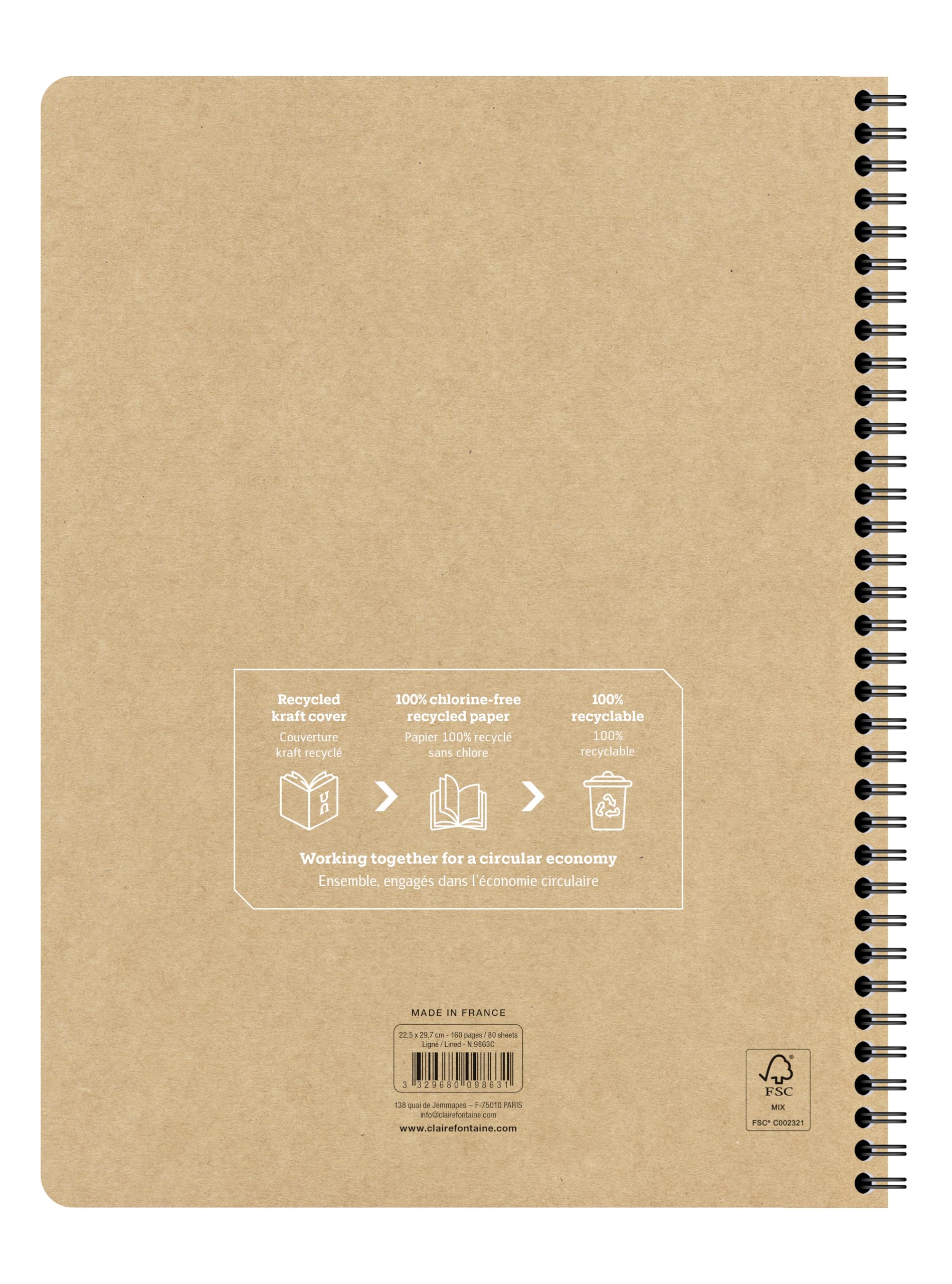 Clairefontaine 9863Cpack - Conf. 5 quaderno spirale A4 160 p righe 90g