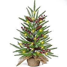 60cm Tall Christmas Tree with Warm White LEDs, Red Beans, Christmas Decoration, Artificial Christmas Tree Small Table for Advent Christmas Gifts Indoor Decoration