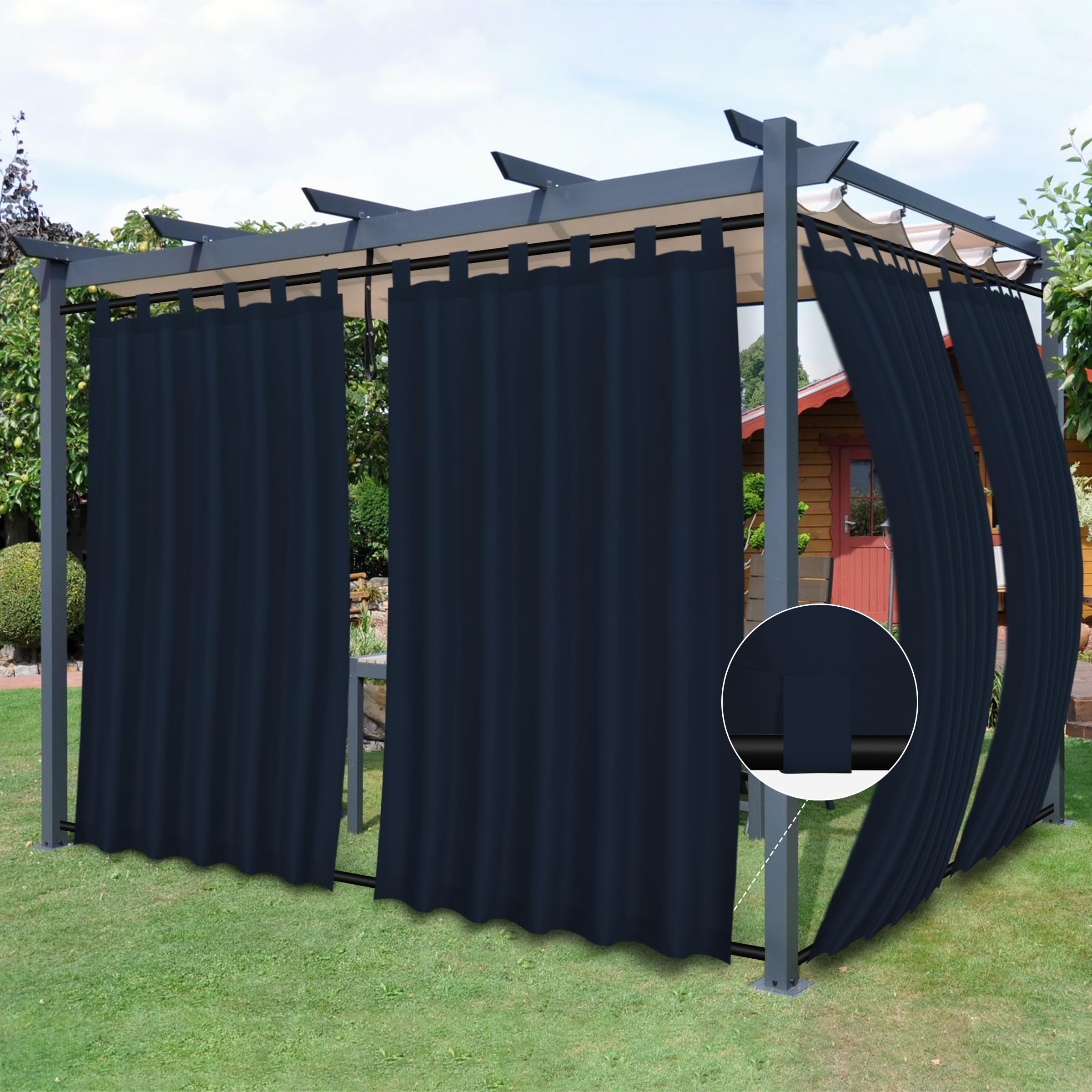 Rideau d'extérieur résistant au vent avec languettes amovibles 137x304cm
