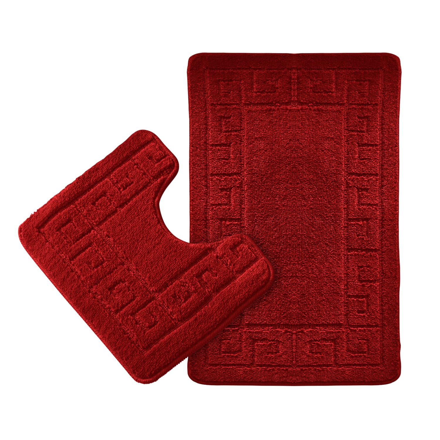 GC GAVENO CAVAILIA Greek Bath Mat Sets | Quick Drying Water Absorbent Toilet Mat | Non Slip Shower Rugs | 1x Bath Mat (50x80Cm) & 1x Pedestal Mat (50x40Cm) | Red — image 1