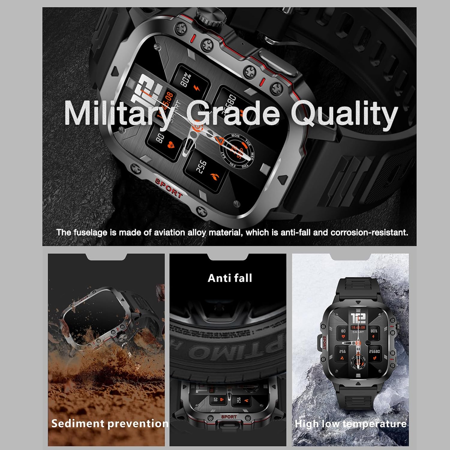 Yihou Smart Watch showcasing military-grade quality features