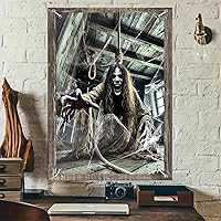 Vista 10 de Pancarta de ventana de Halloween de 31 x 47 pulgadas, cubierta de ventana embrujada, fantasma podrido mirando a través de ventanas viejas y sucias