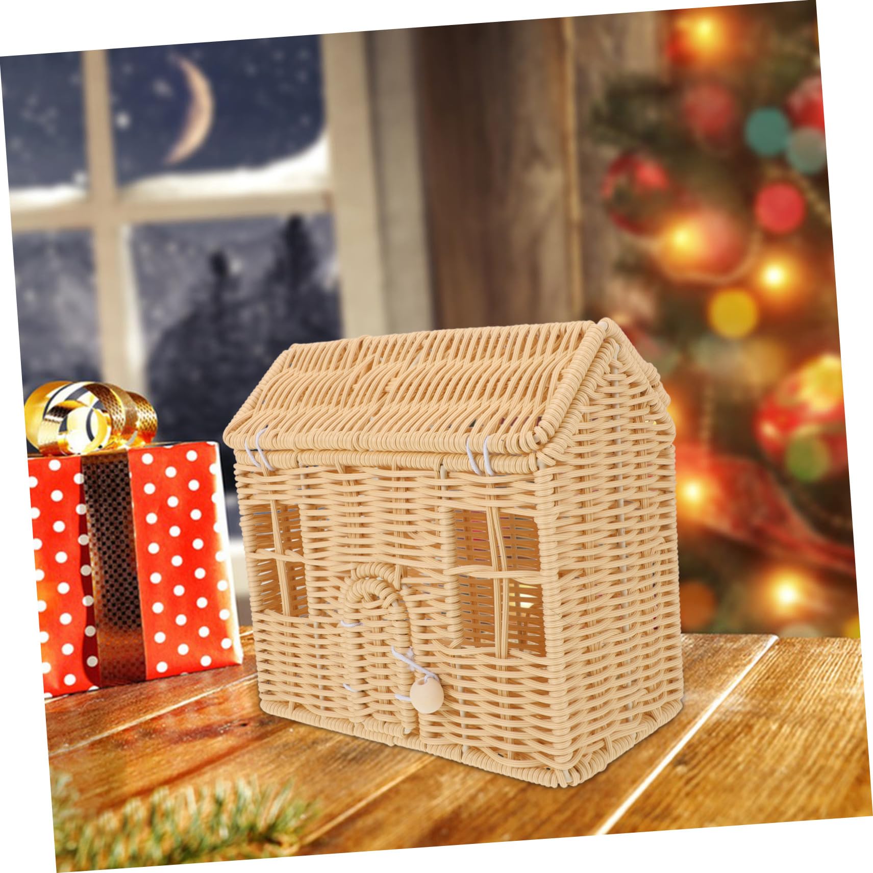 LABRIMP Cesta De Dulces Navideña Tejida Mano Cesta De Ratán Sintético Con Asa Decorativa Para Showers Festividades y Regalos