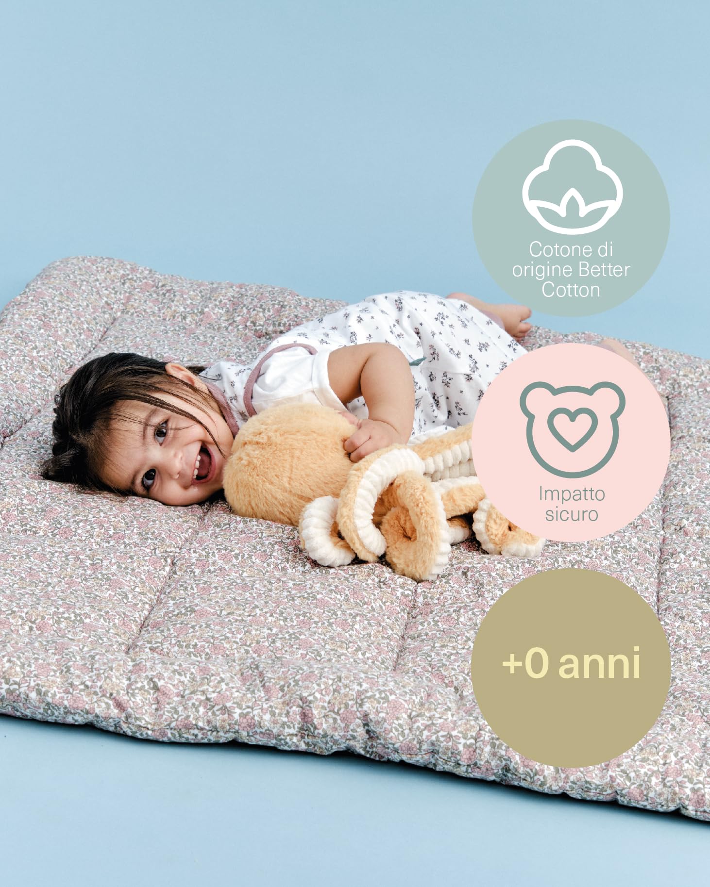 molis&co - Tappeto Gioco Bambini e Neonati 120x120x5cm - Tappeto Morbido Bambini - Tappeto Gioco Neonato Pieghevole, Reversibile e Lavabile - 100% Cotone (OEKO-TEX 100) - Peony - 3