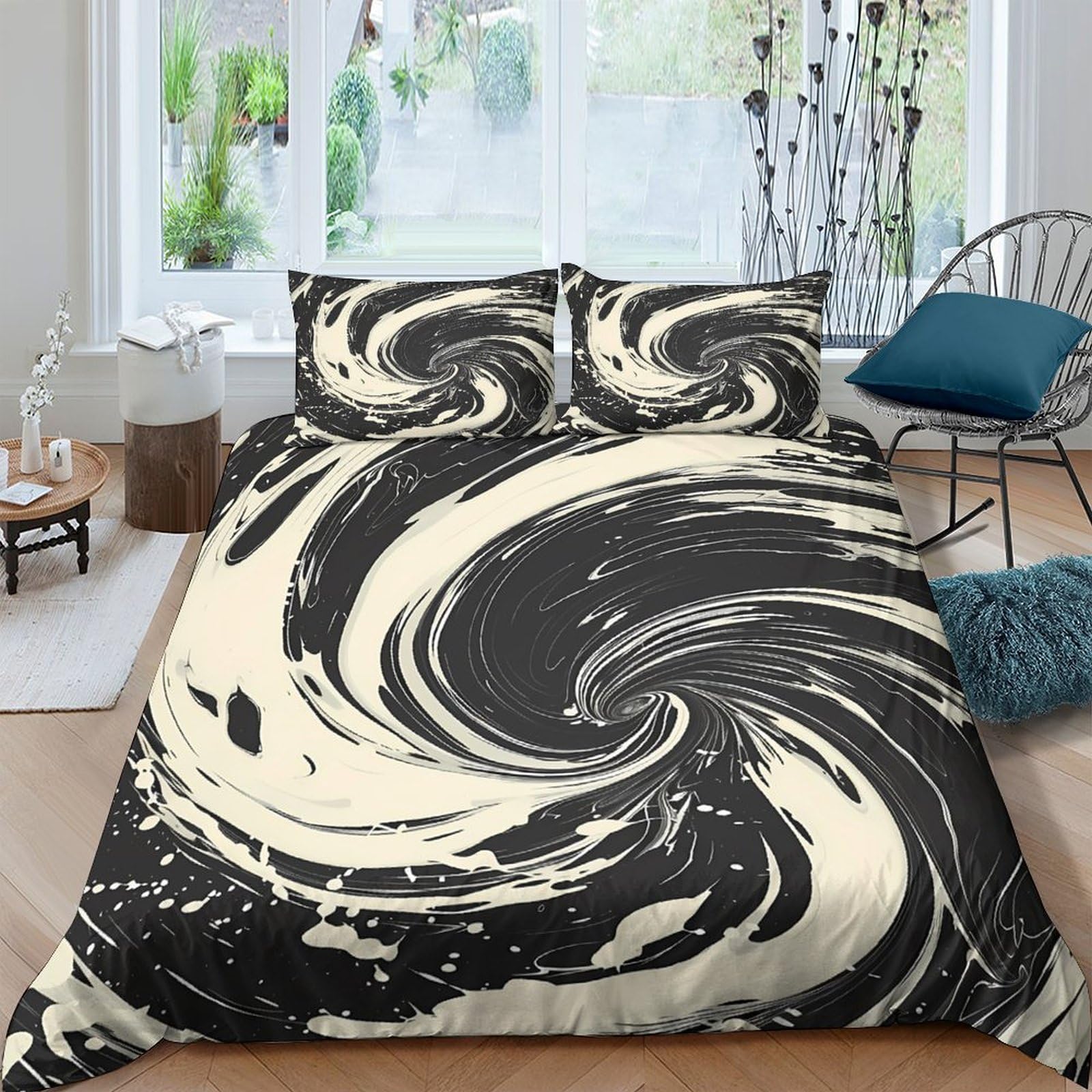 Ctjqhvkz Style-5 3D Printed Black Swirl Fitted Sheet Microfiber Soft Abstract Wave Bed Cover For Bedroom Guestroom Decor Single（135X200cm）
