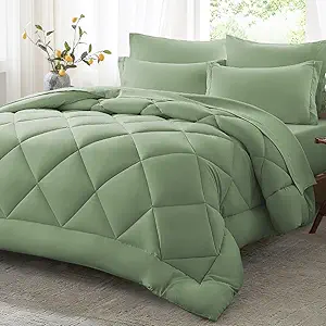 Anluoer Twin Comforter Set,Sage Green Bed in a Bag 5 Piece,Lightweight Bedding Set with Soft Down Alternative Fill,Bed Set Includes Comforter, Fitted Sheet, Flat Sheet,Pillowcase and Sham