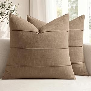 MIULEE Euro Decorative Linen Throw Pillow Covers 24x24 Coco Brown Striped