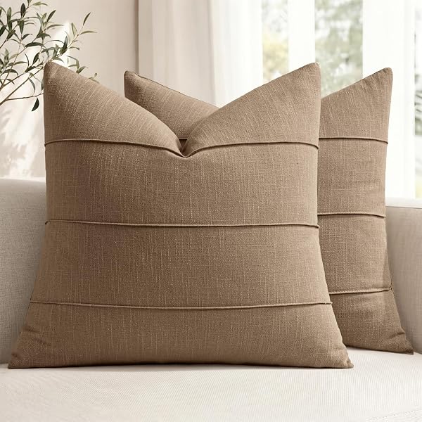 MIULEE Euro Decorative Linen Throw Pillow Covers 24x24 Coco Brown Striped