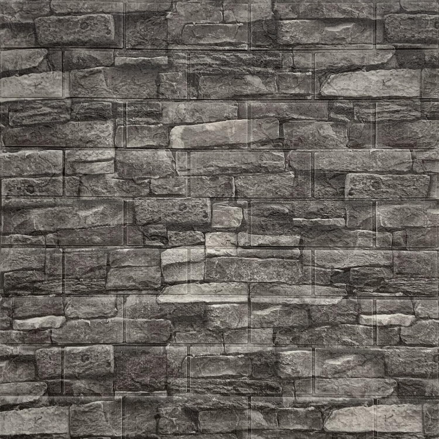 Barebeauty 3D Brick Wallpaper PE Foam self Adhesive Brick Design Wall Stickers/DIY Wallpaper for Home Hotel Living Room Bedroom Cafe Deco (70 x 77 cm) (Black)