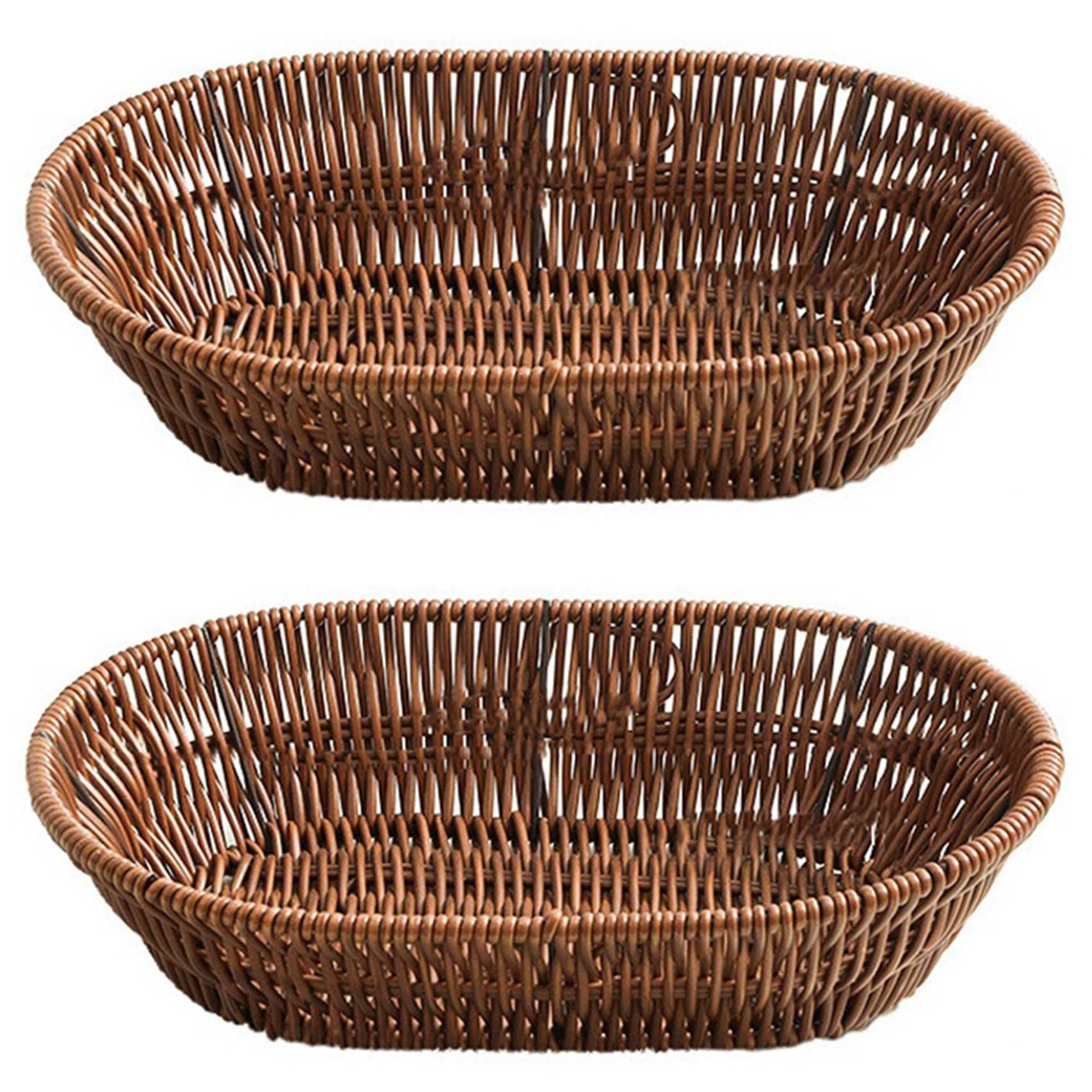 Hndhbfgrt 2X Wicker Bread Basket, Tabletop Food Serving Trays, Handwoven Basket Bin for Fruit in Home Restaurant & Bakery B