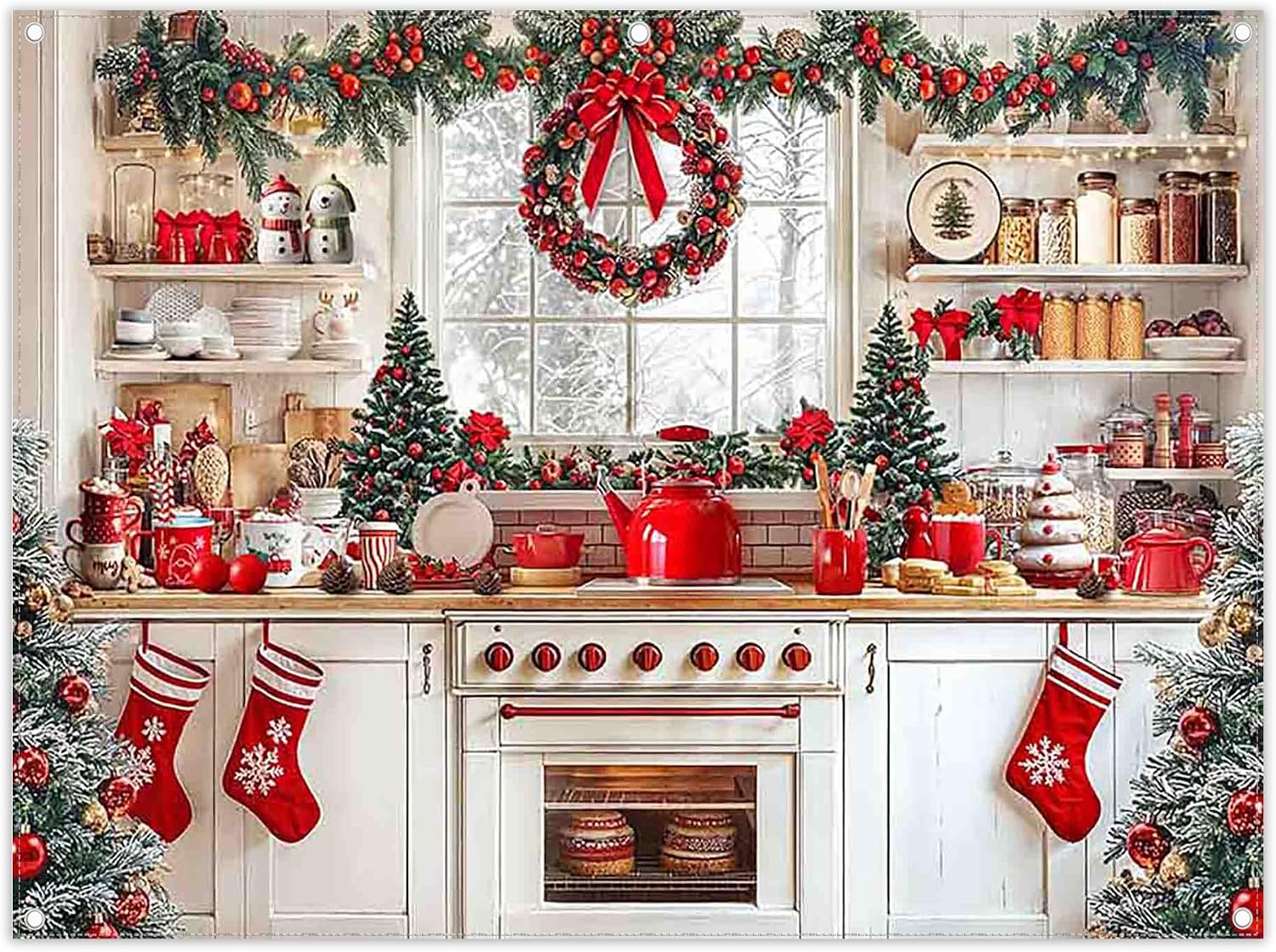 Amazon.com : Swepuck 8x6ft Fabric Christmas White Kitchen Backdrop ...