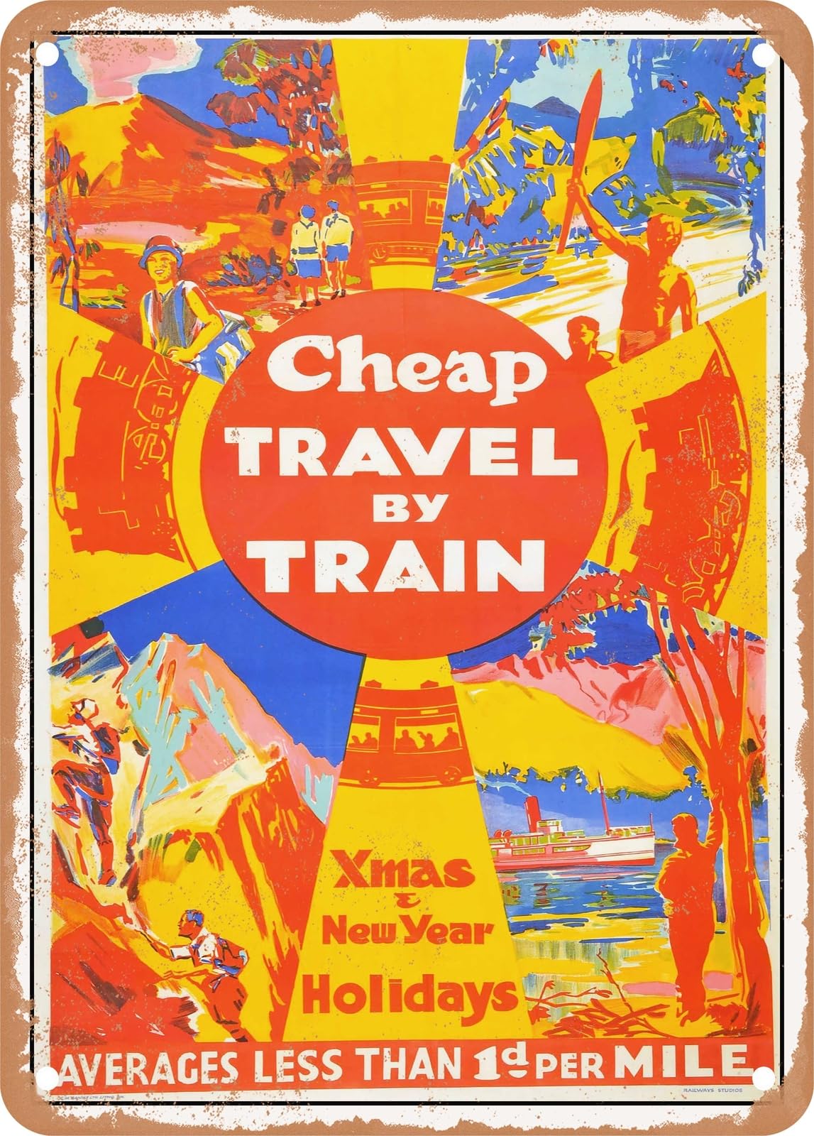 Miaomansenstore Metal Sign - 1932 Travel By Train Christmas And New Year Holidays Vintage Ad Home Decor