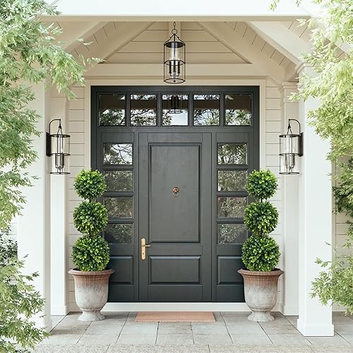 Miniatura 4 de Lvydec Paquete de 2 árboles topiarios artificiales de boj, árbol de bola topiaria de 3 pies en maceta, decoración para puerta delantera, porche,