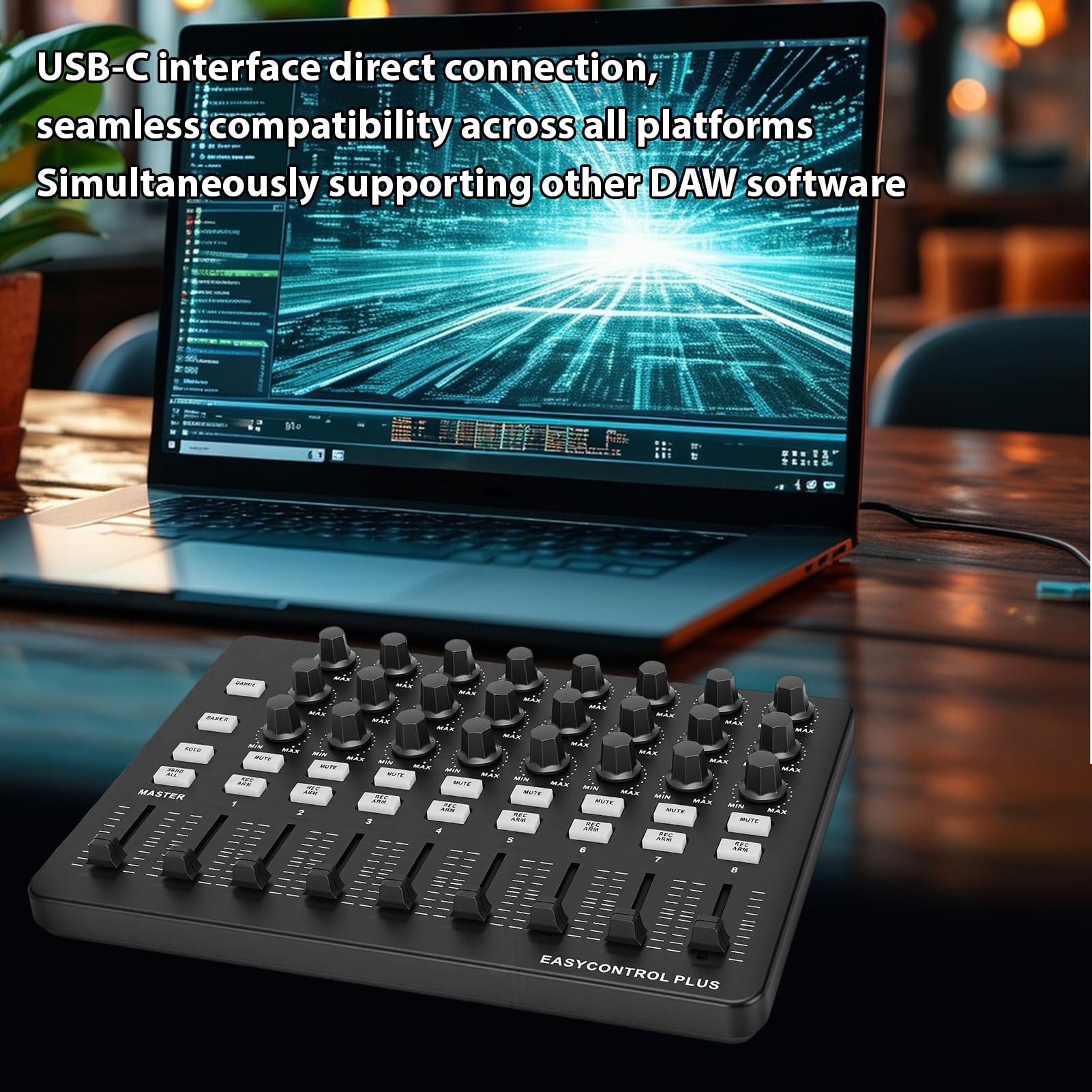 Controlador de Teclado MIDI, 24 Perillas Asignables, 9 Atenuadores, 18 Botones Programables con Sincronización con un Toque para Estudio Grabación de Producción Musical
