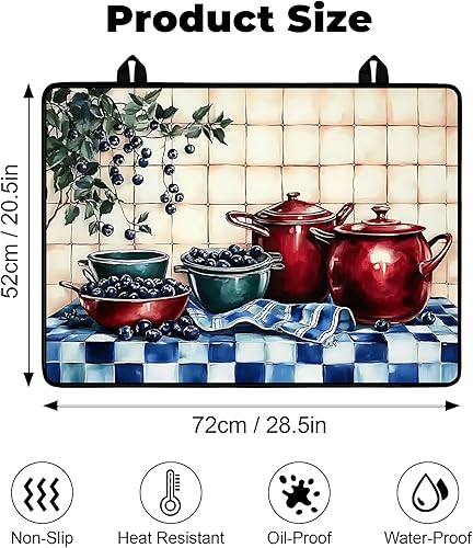 Vista 2 de Cubierta de estufa de vidrio resistente al calor con revestimiento de goma antideslizante – Protector de estufa eléctrica, resistente a los Bilberry