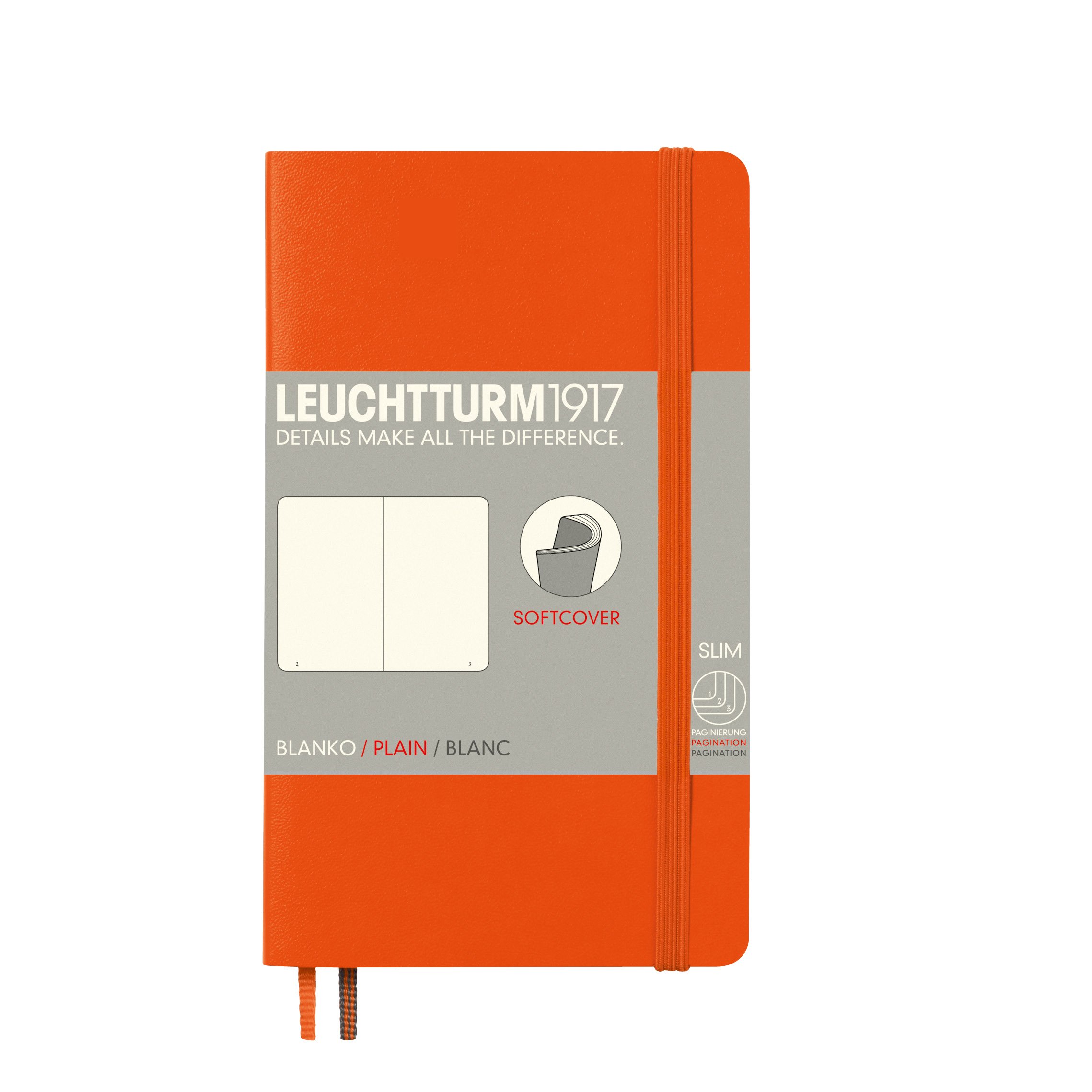 LEUCHTTURM1917 - Notebook Softcover Pocket A6-123 Numbered Pages for Writing and Journaling (Plain, Orange)