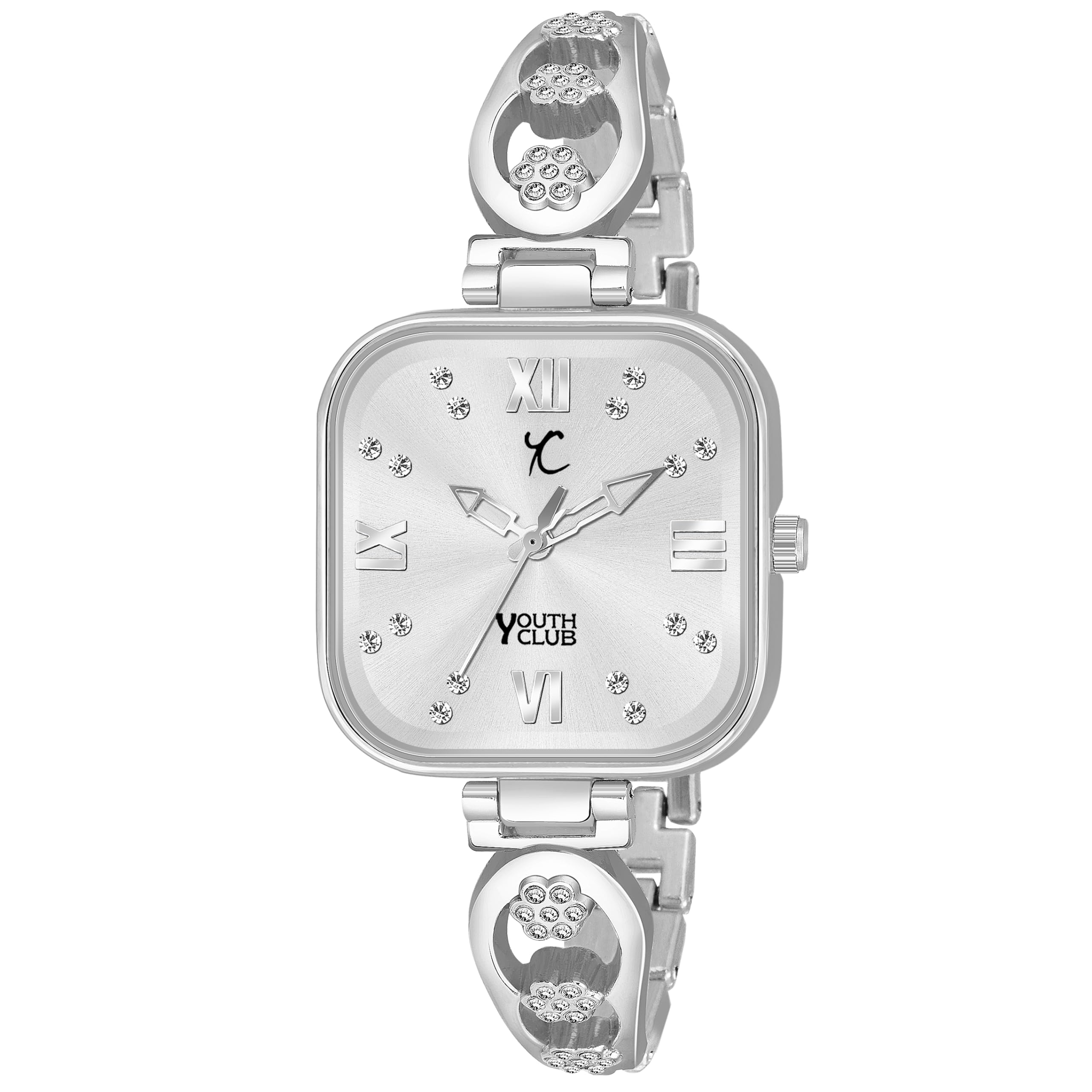YOUTH CLUB Silver Bold Square with Studded Diamonds Girls & Women Analog Watch (B0CJPYYNR9) Amazon Price History, Amazon Price Tracker